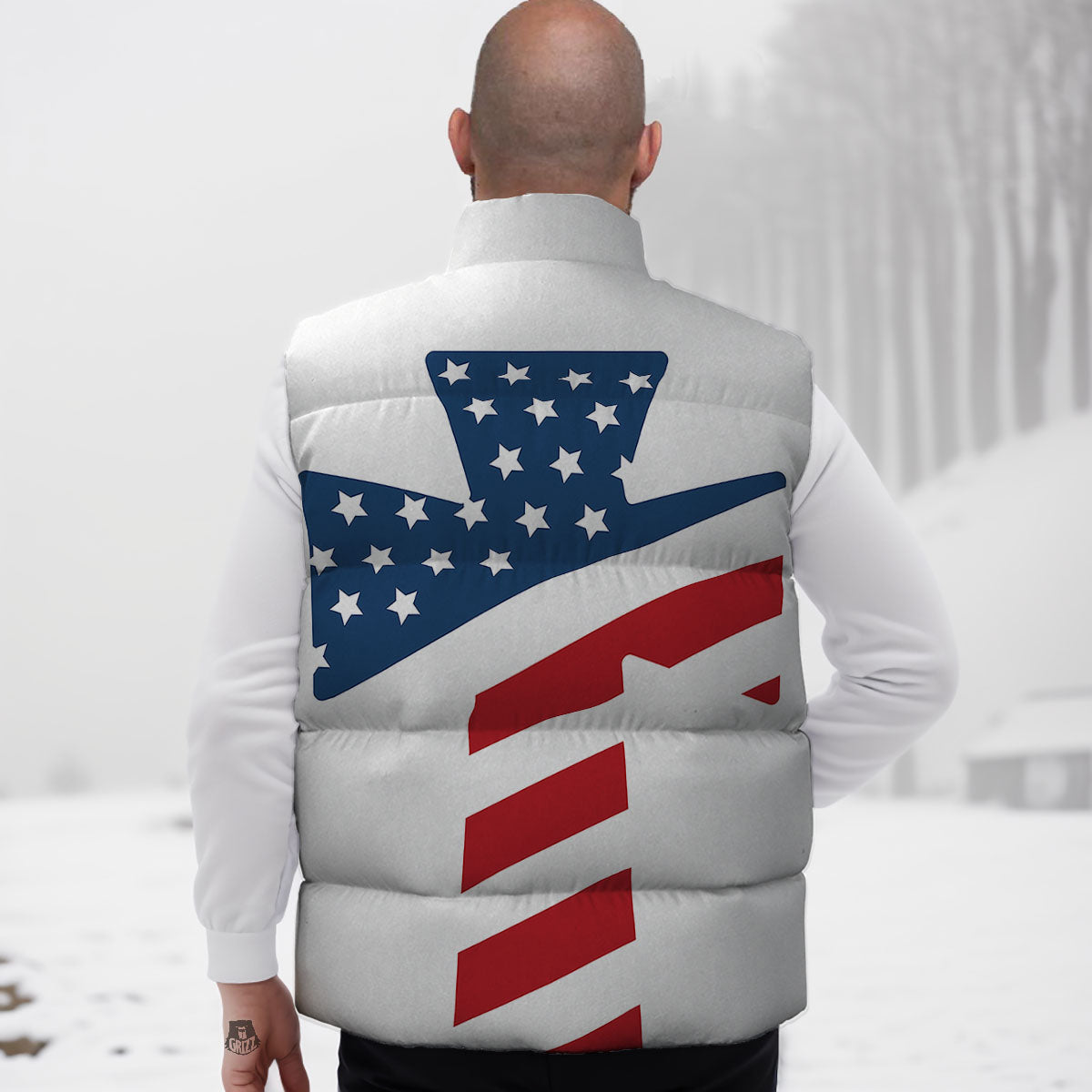 American Flag Christian Cross Print Down Vest