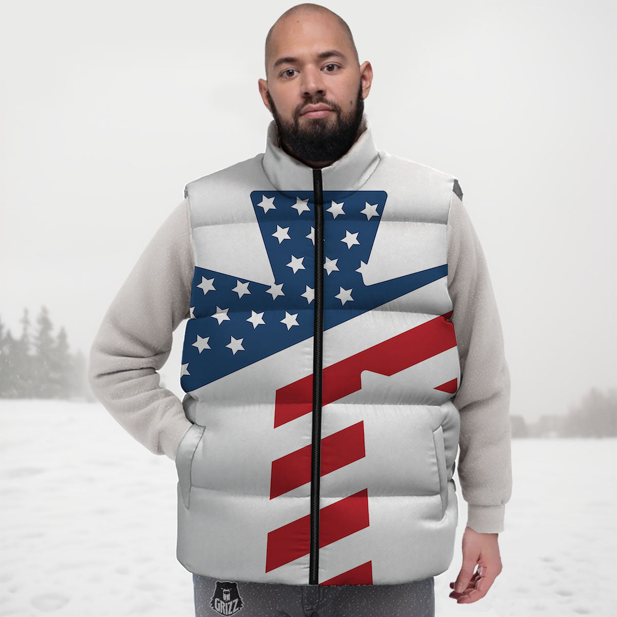 American Flag Christian Cross Print Down Vest