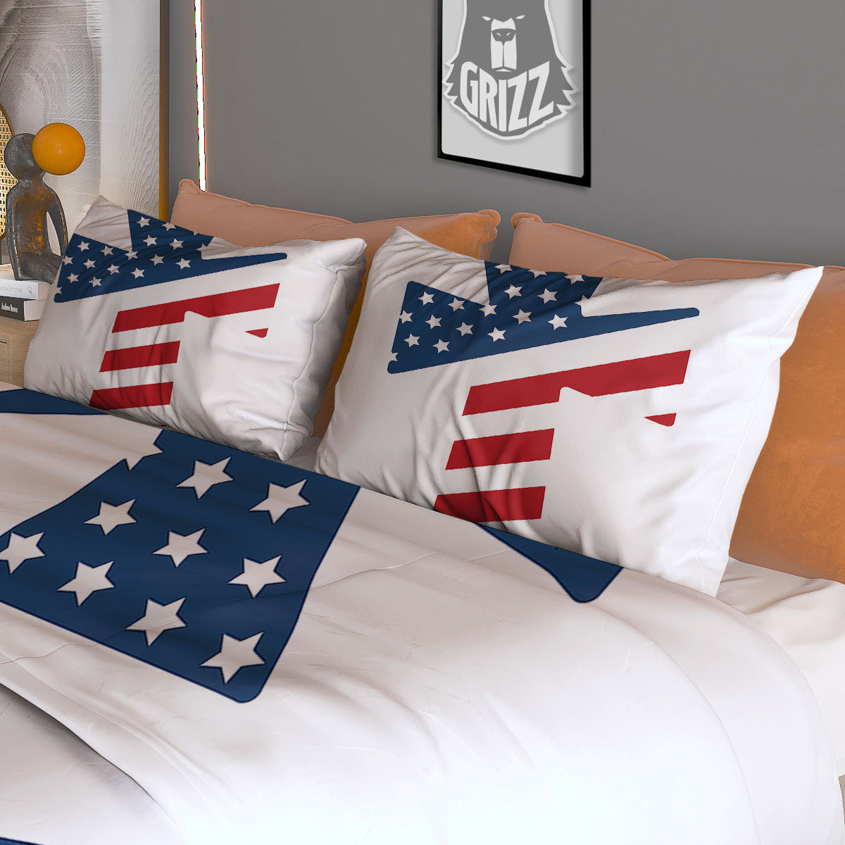 American Flag Christian Cross Print Duvet Cover Bedding Set