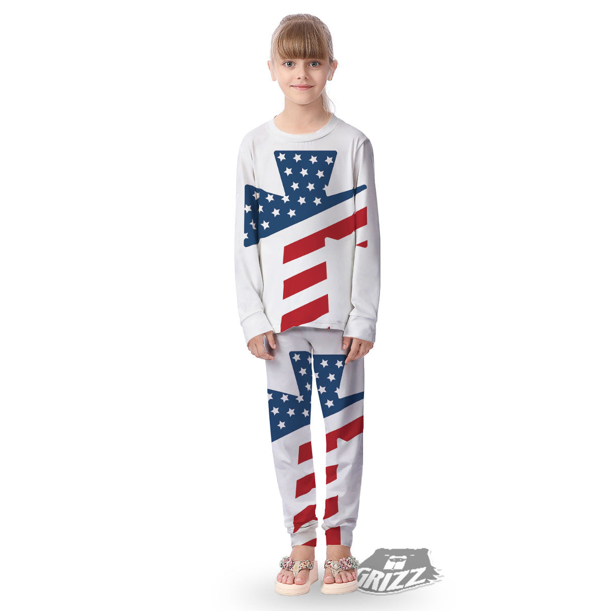 American Flag Christian Cross Print Kid's Pajamas-grizzshop