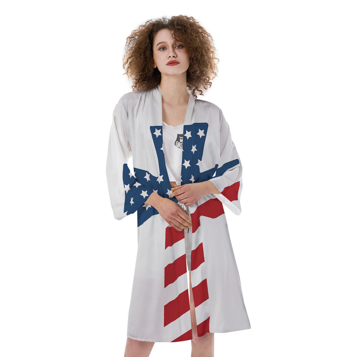 American Flag Christian Cross Print Kimono-grizzshop