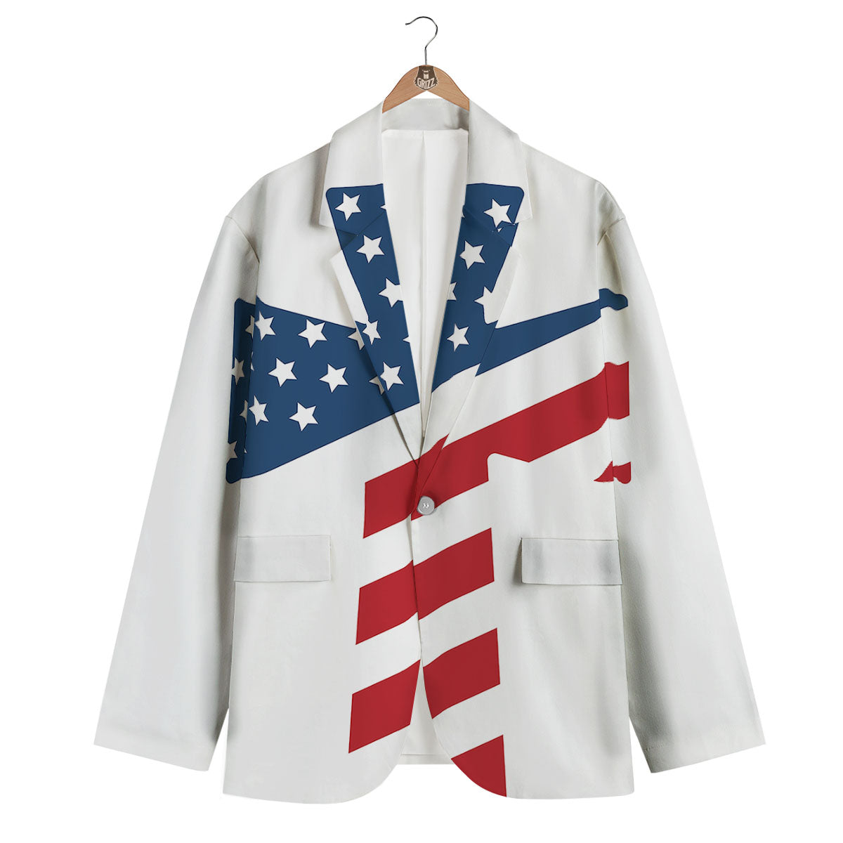 American Flag Christian Cross Print Men's Blazer-grizzshop
