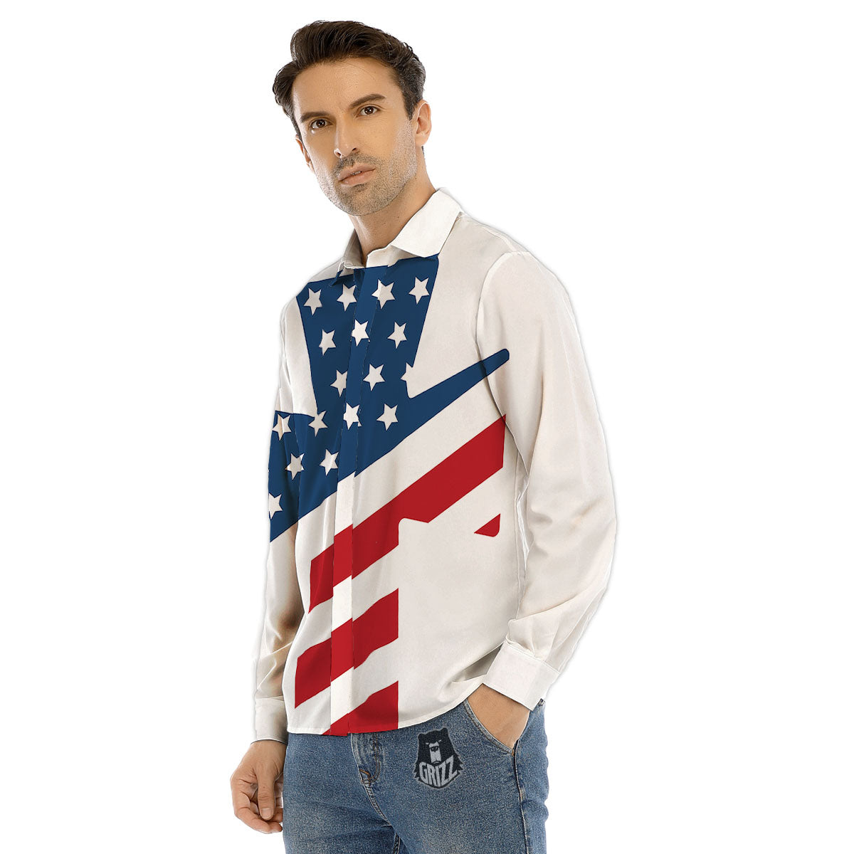 American Flag Christian Cross Print Men's Dress Shirts-grizzshop