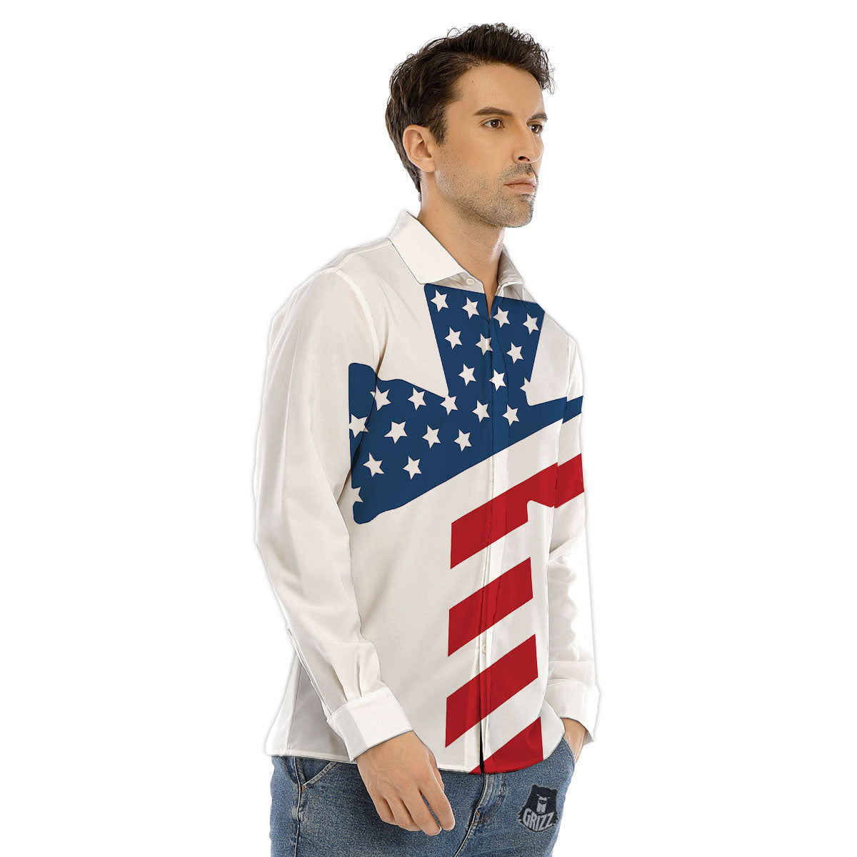 American Flag Christian Cross Print Men's Dress Shirts-grizzshop