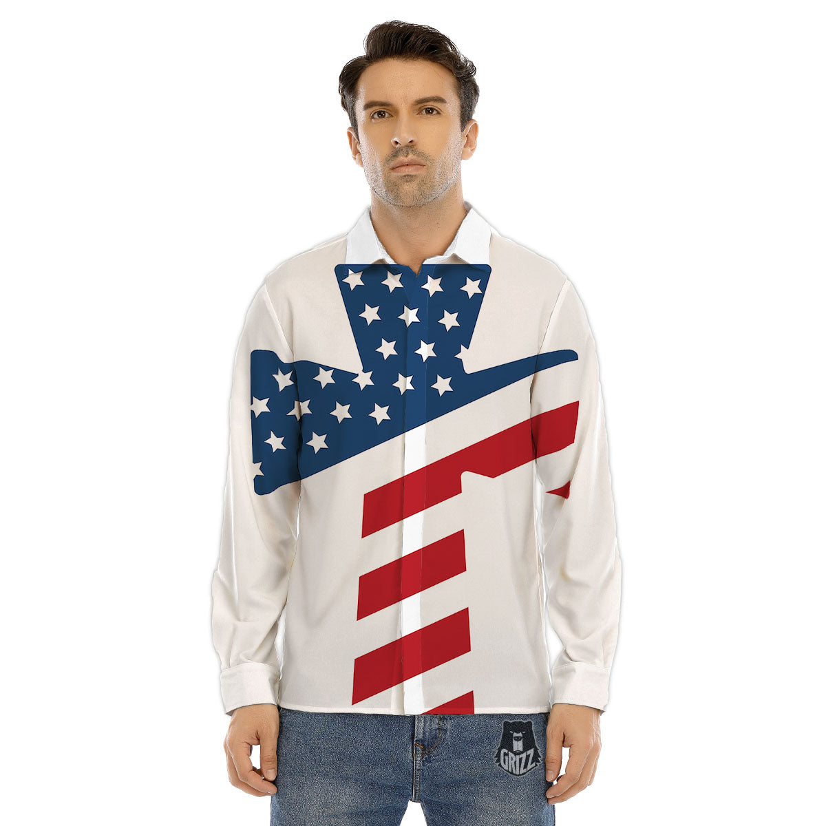 American Flag Christian Cross Print Men's Dress Shirts-grizzshop