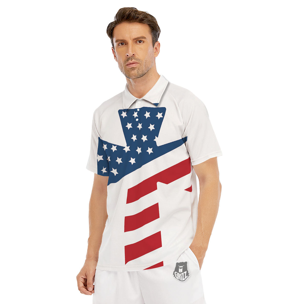 American Flag Christian Cross Print Men's Golf Shirts-grizzshop