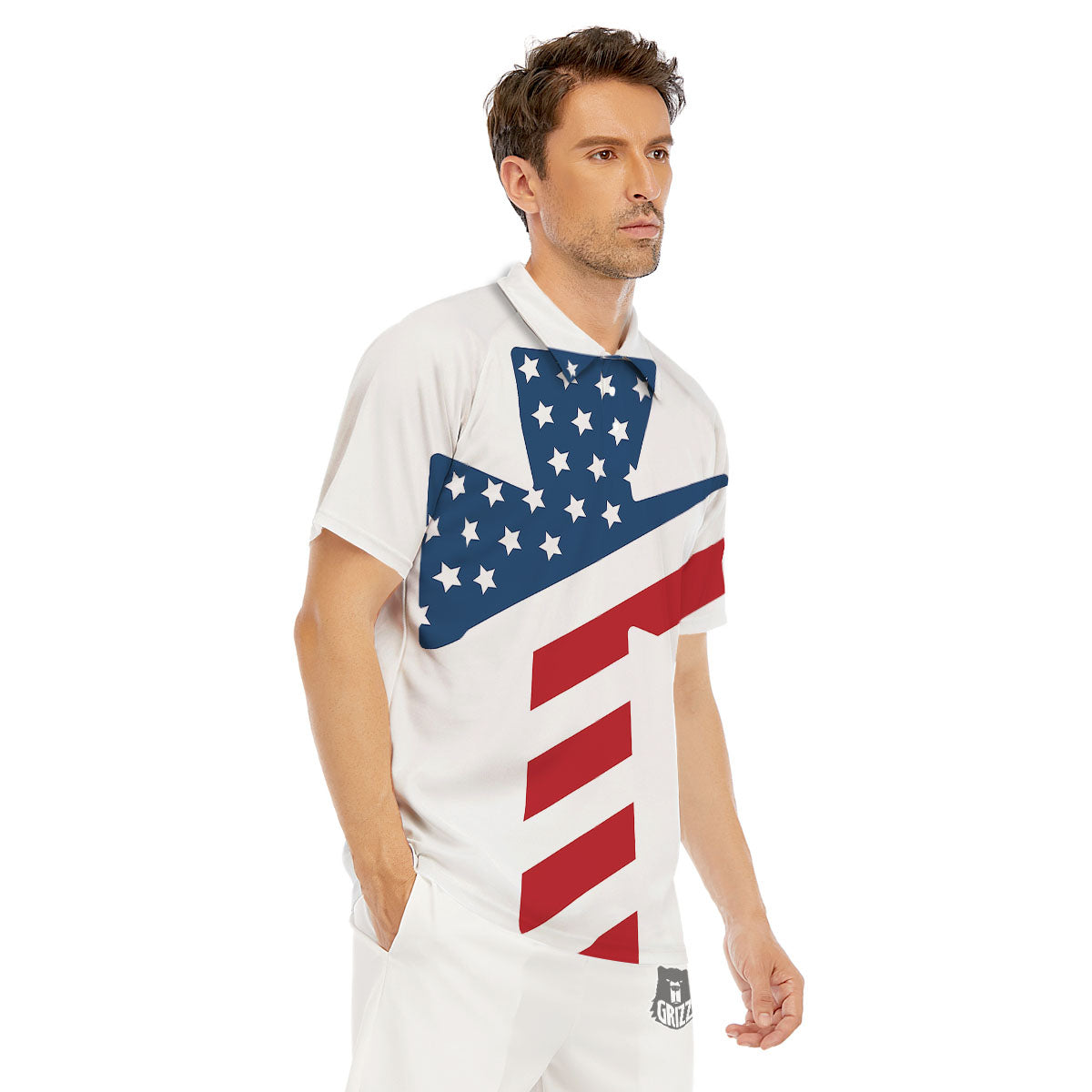 American Flag Christian Cross Print Men's Golf Shirts-grizzshop