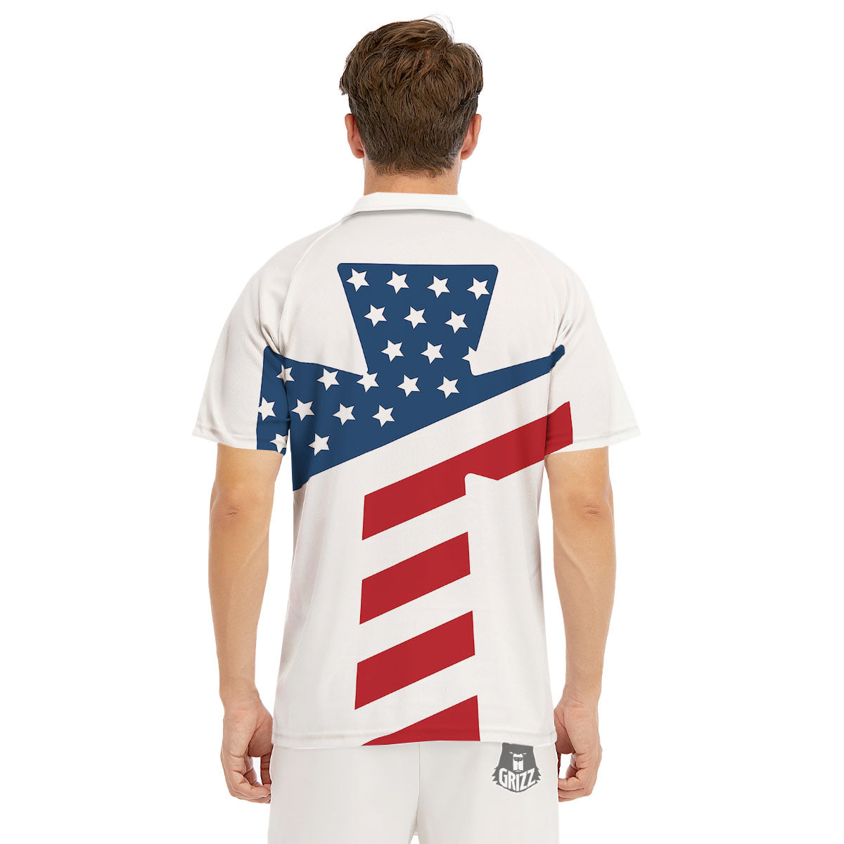 American Flag Christian Cross Print Men's Golf Shirts-grizzshop