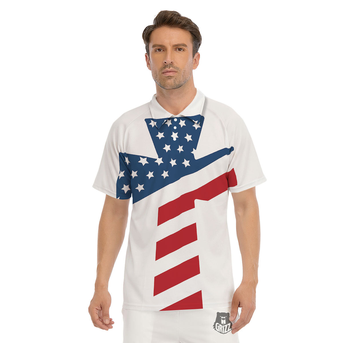 American Flag Christian Cross Print Men's Golf Shirts-grizzshop