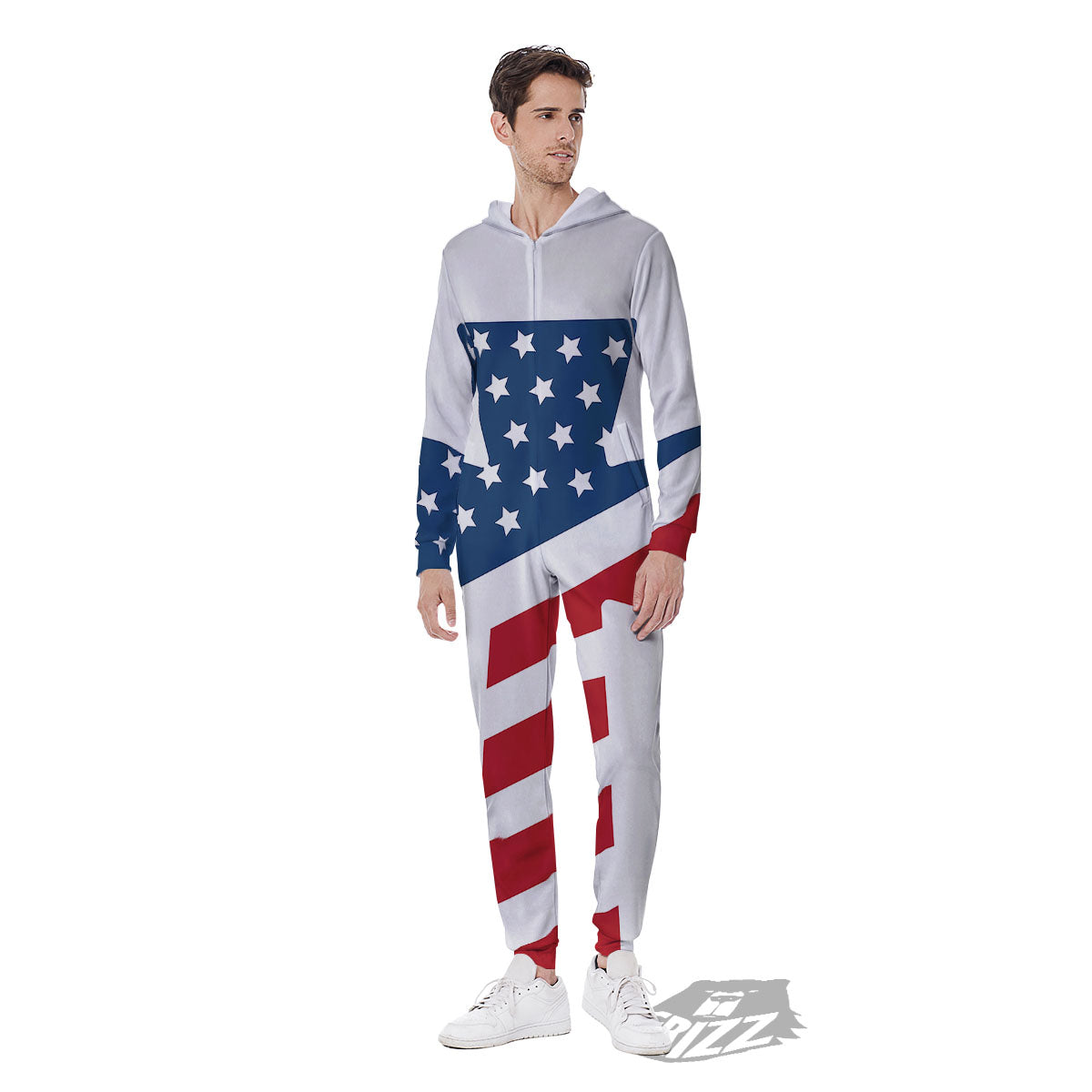 American Flag Christian Cross Print Men's Jumpsuit-grizzshop