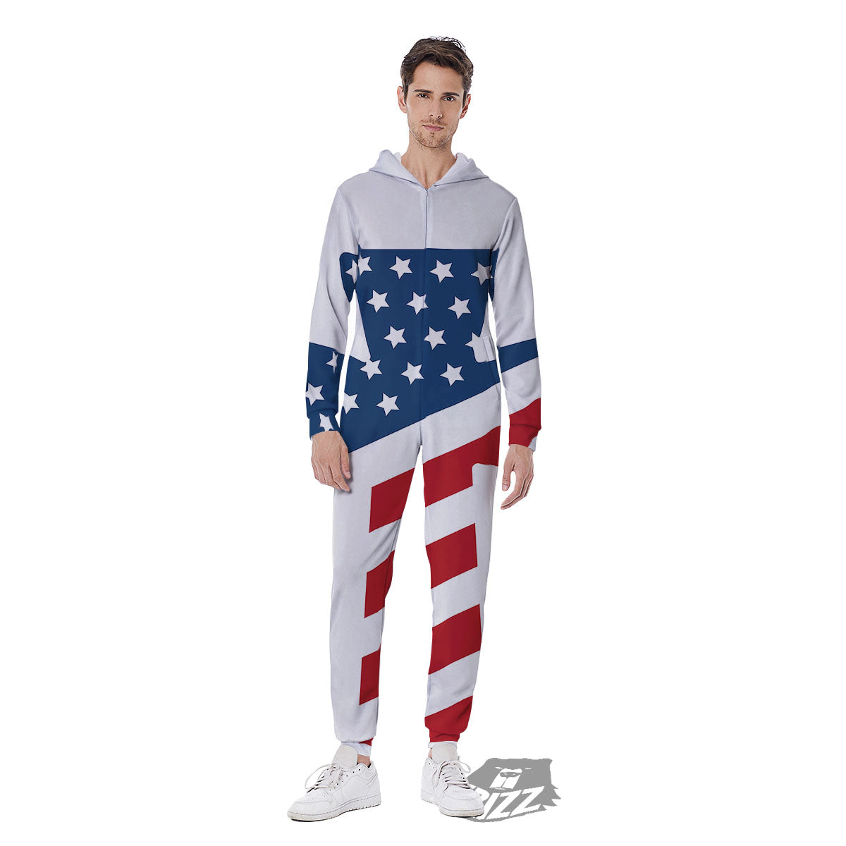 American Flag Christian Cross Print Men's Jumpsuit-grizzshop