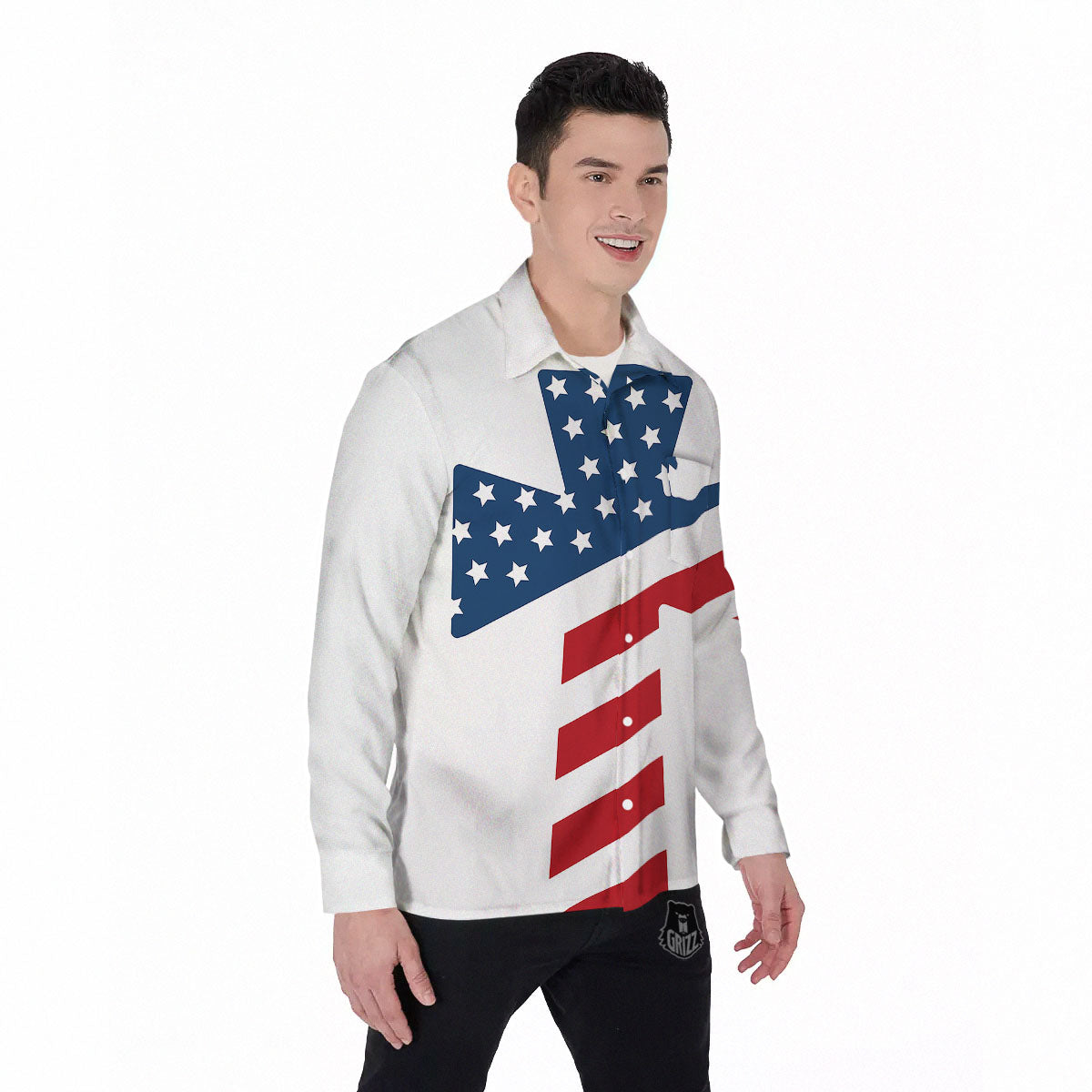 American Flag Christian Cross Print Men's Long Sleeve Shirts-grizzshop