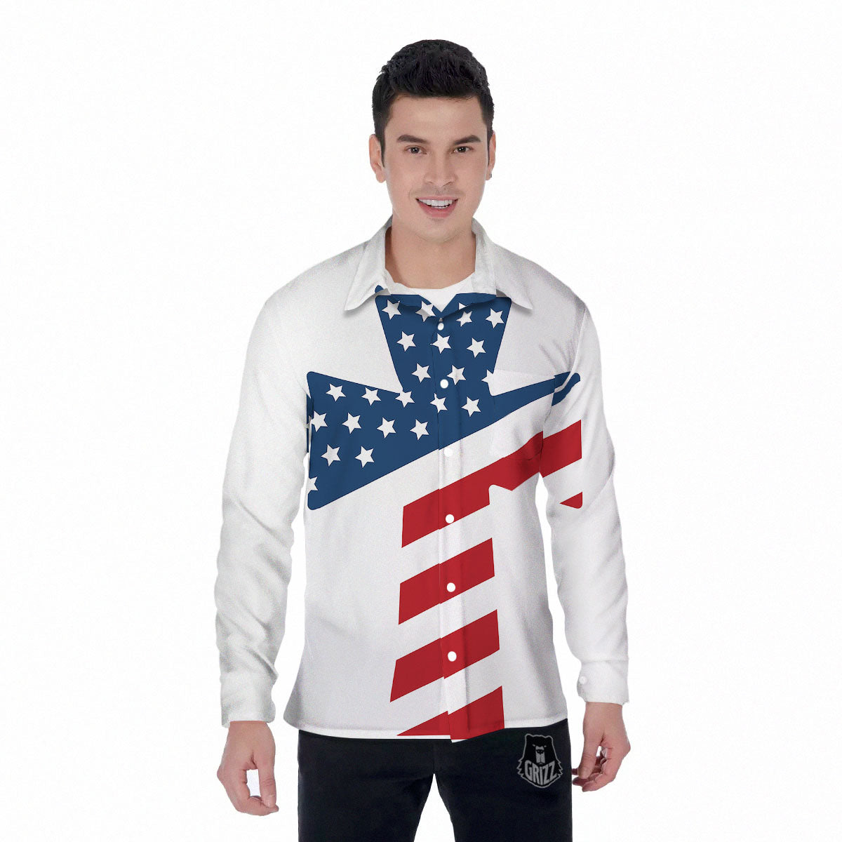 American Flag Christian Cross Print Men's Long Sleeve Shirts-grizzshop