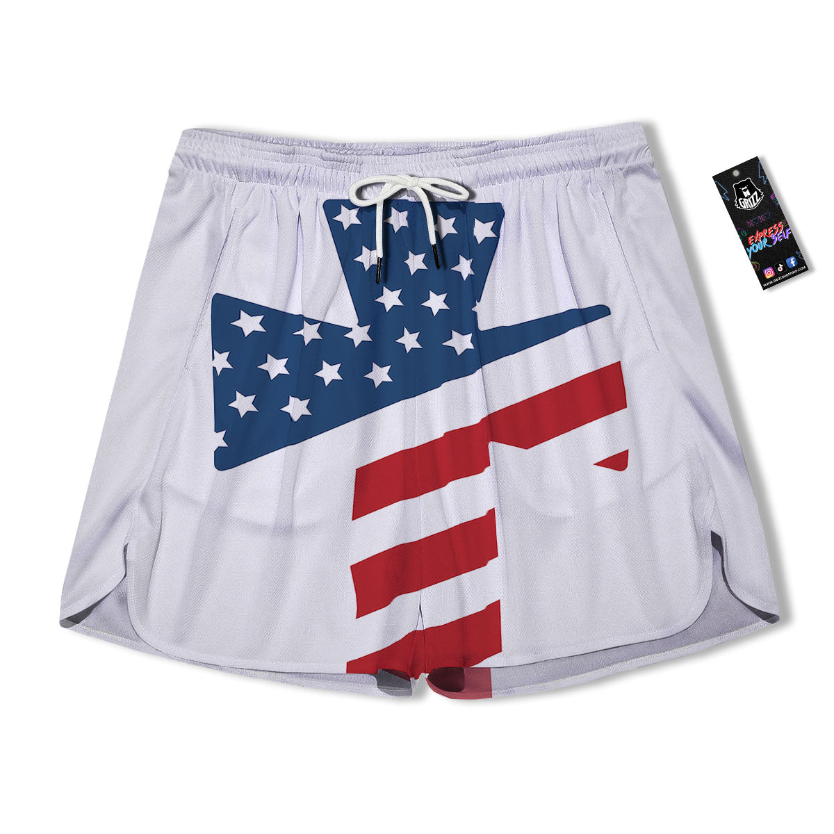 American Flag Christian Cross Print Men's Running Shorts-grizzshop