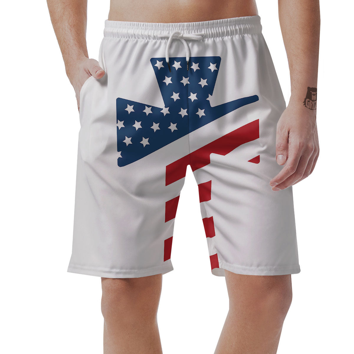 American Flag Christian Cross Print Men's Shorts-grizzshop