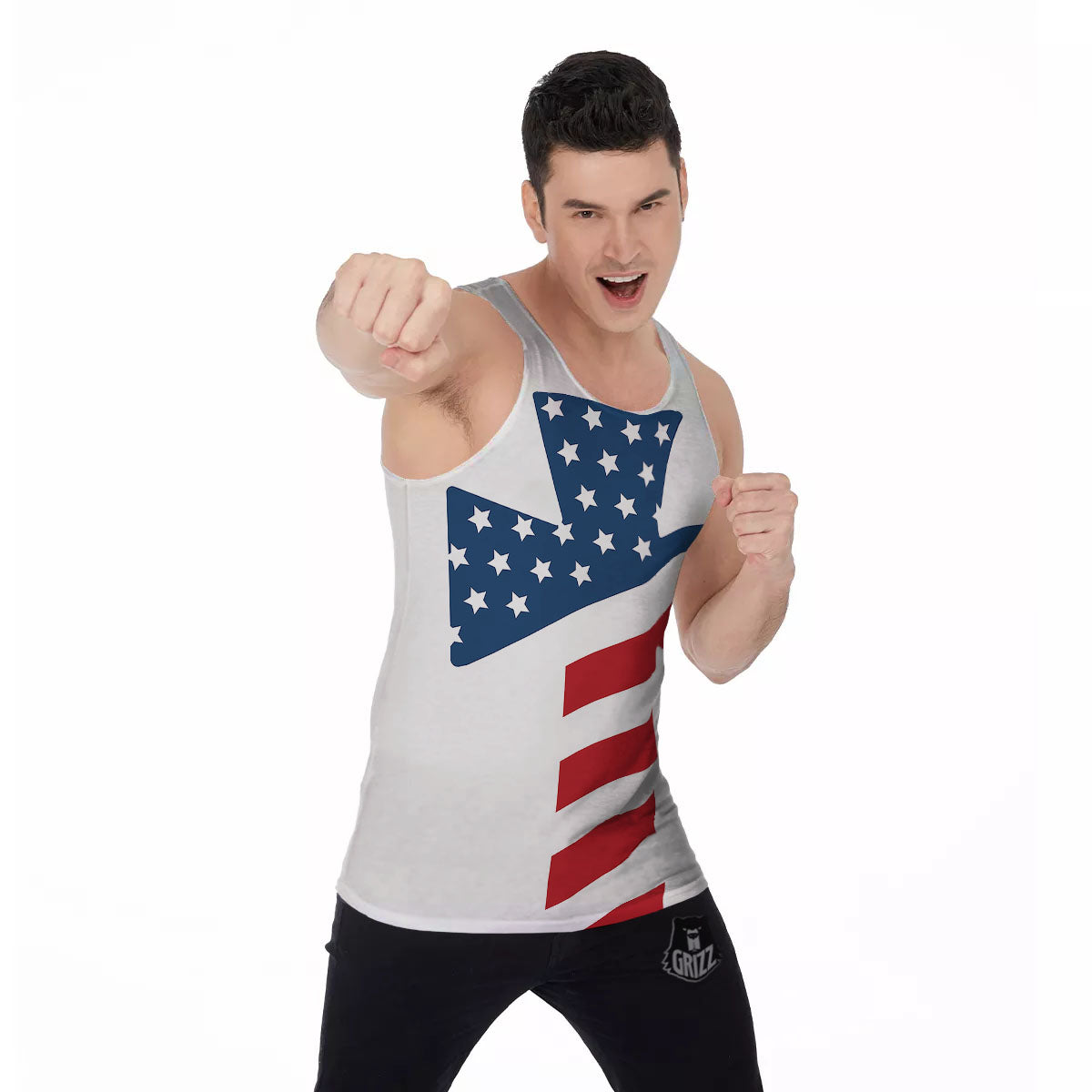American Flag Christian Cross Print Men's Tank Top-grizzshop