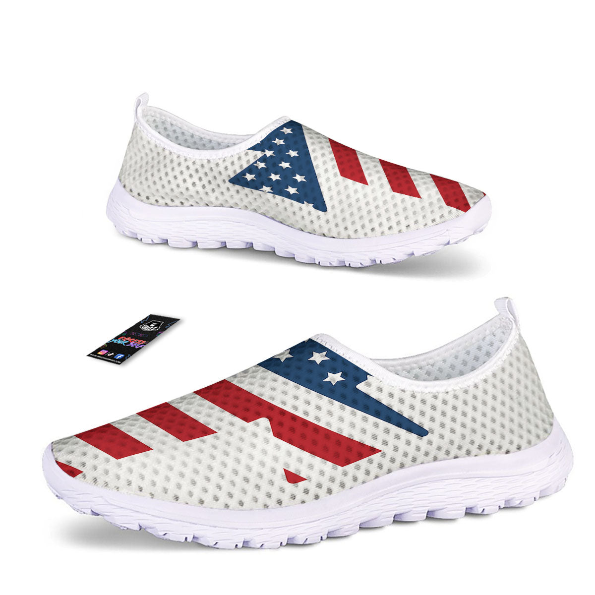 American Flag Christian Cross Print Nurse Shoes-grizzshop