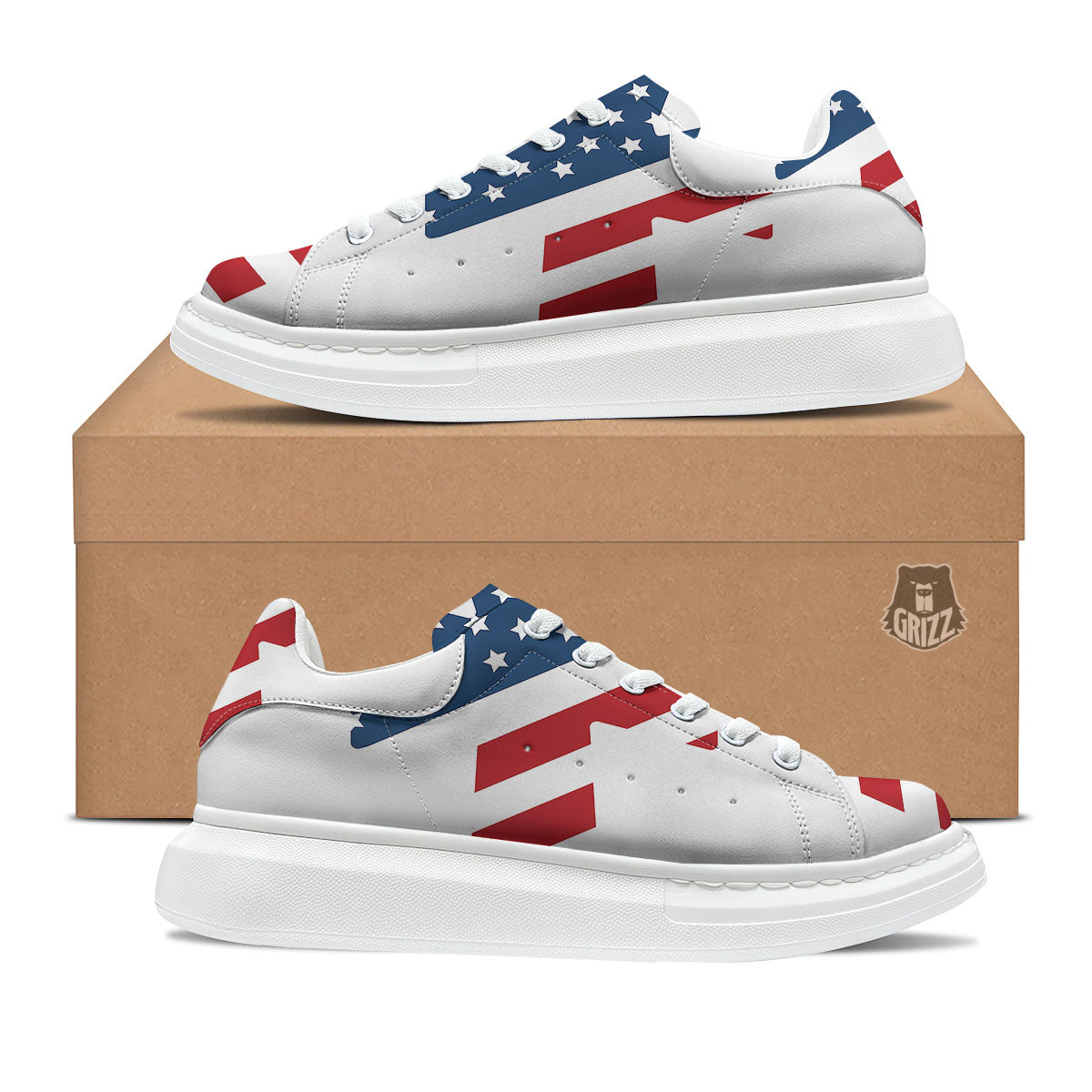 American Flag Christian Cross Print Platform Shoes-grizzshop