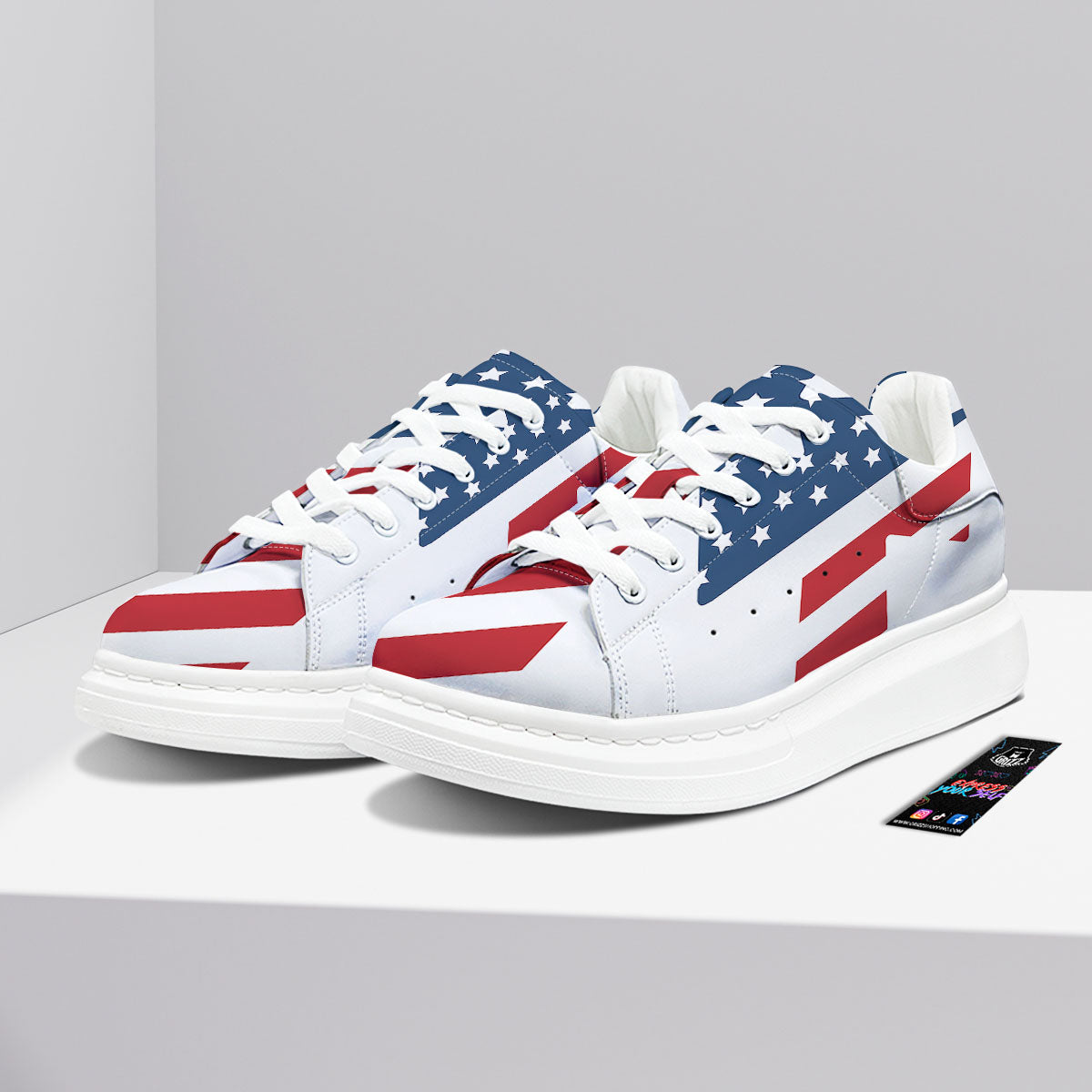 American Flag Christian Cross Print Platform Shoes-grizzshop