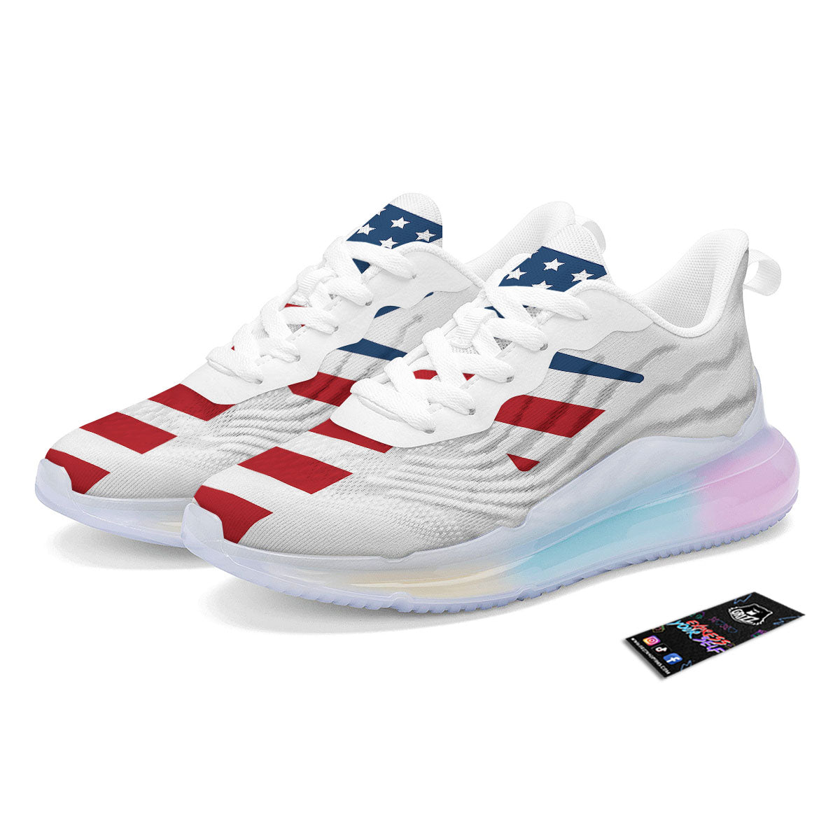American Flag Christian Cross Print Running Sneakers-grizzshop
