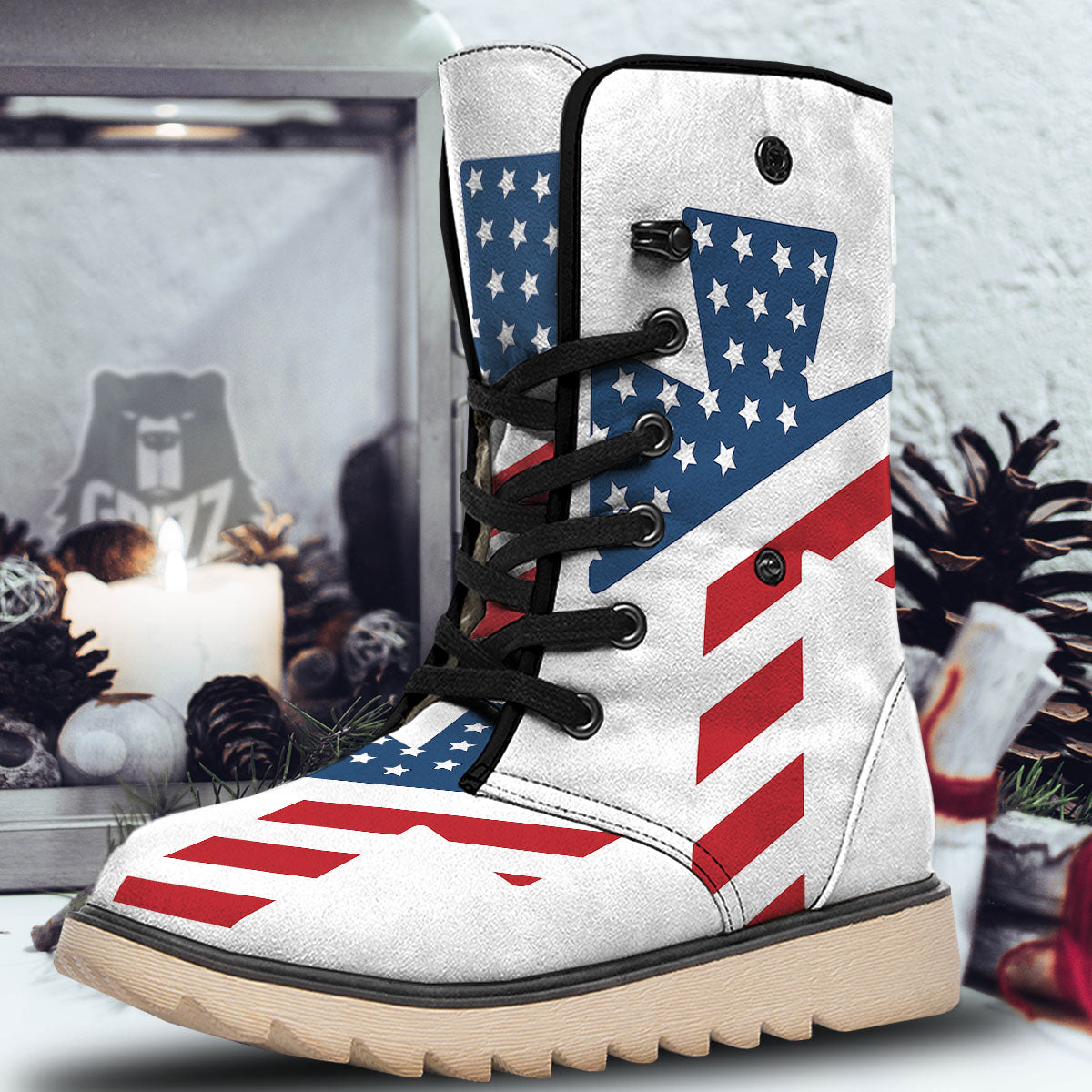 American Flag Christian Cross Print Snow Boots-grizzshop