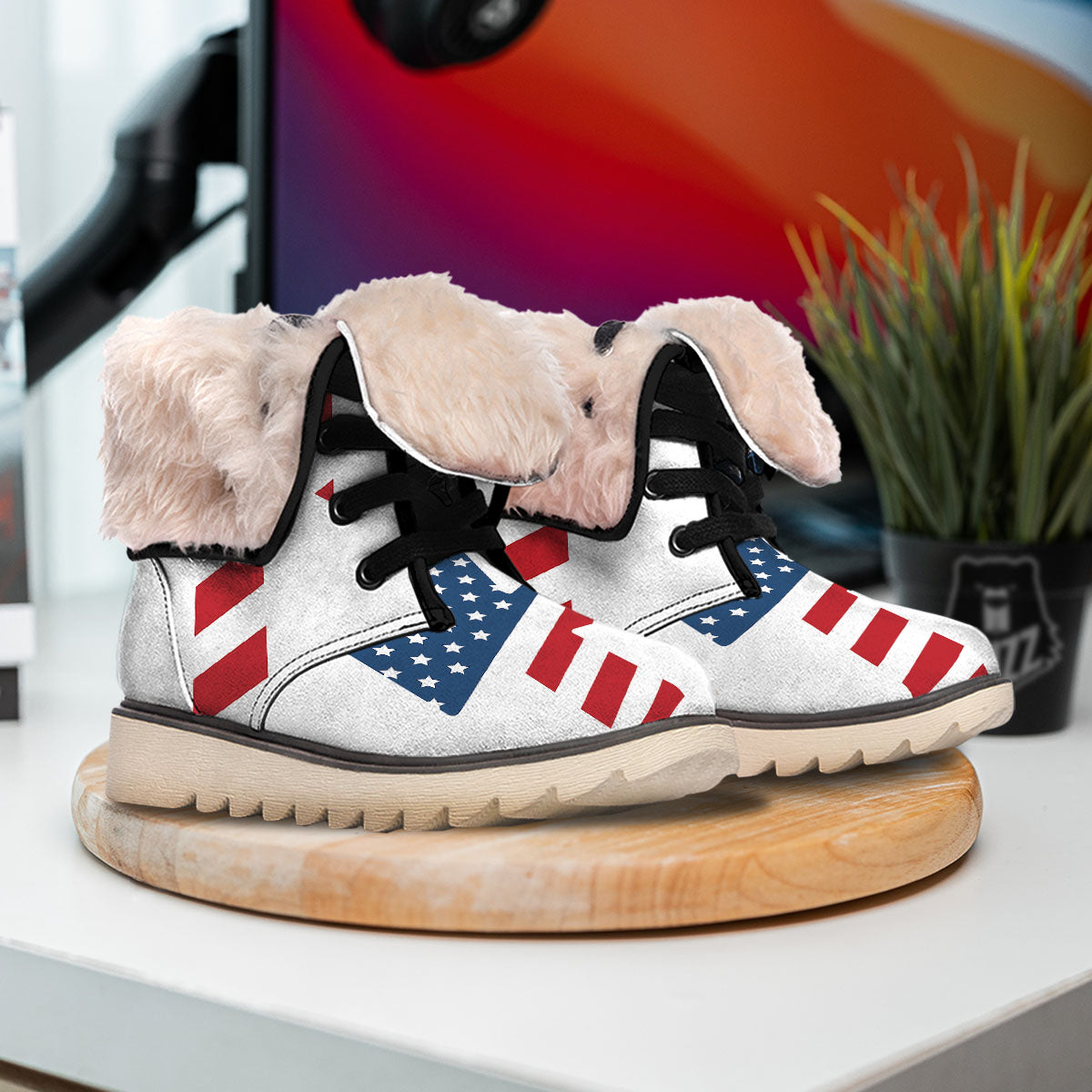 American Flag Christian Cross Print Snow Boots-grizzshop