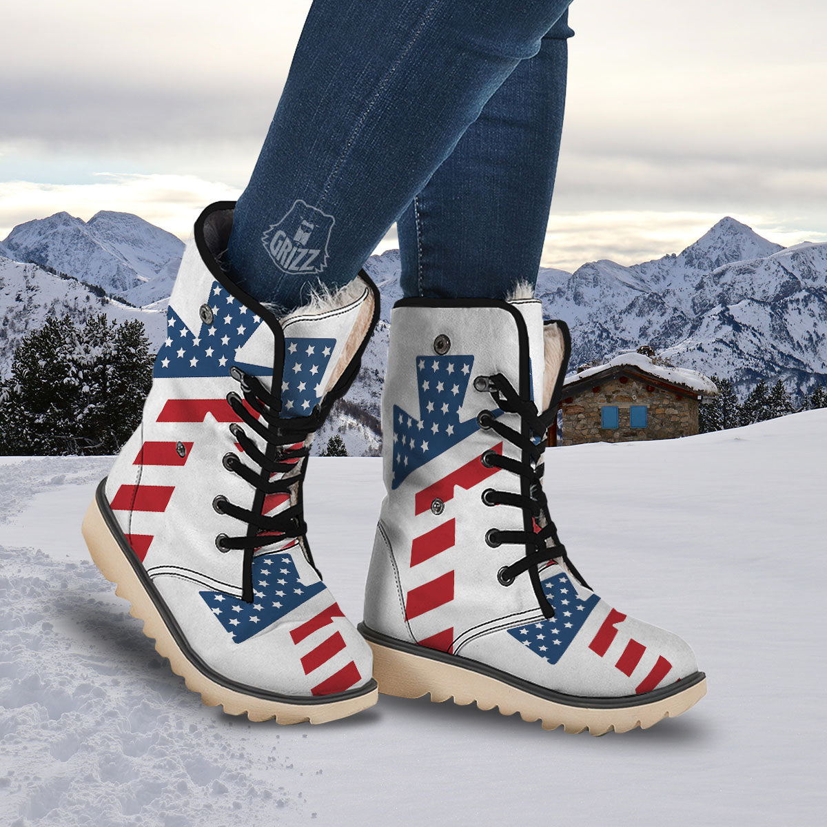American Flag Christian Cross Print Snow Boots-grizzshop