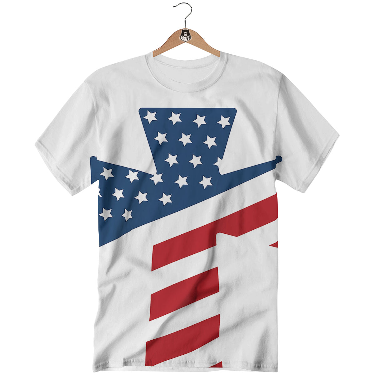 American Flag Christian Cross Print T-Shirt-grizzshop
