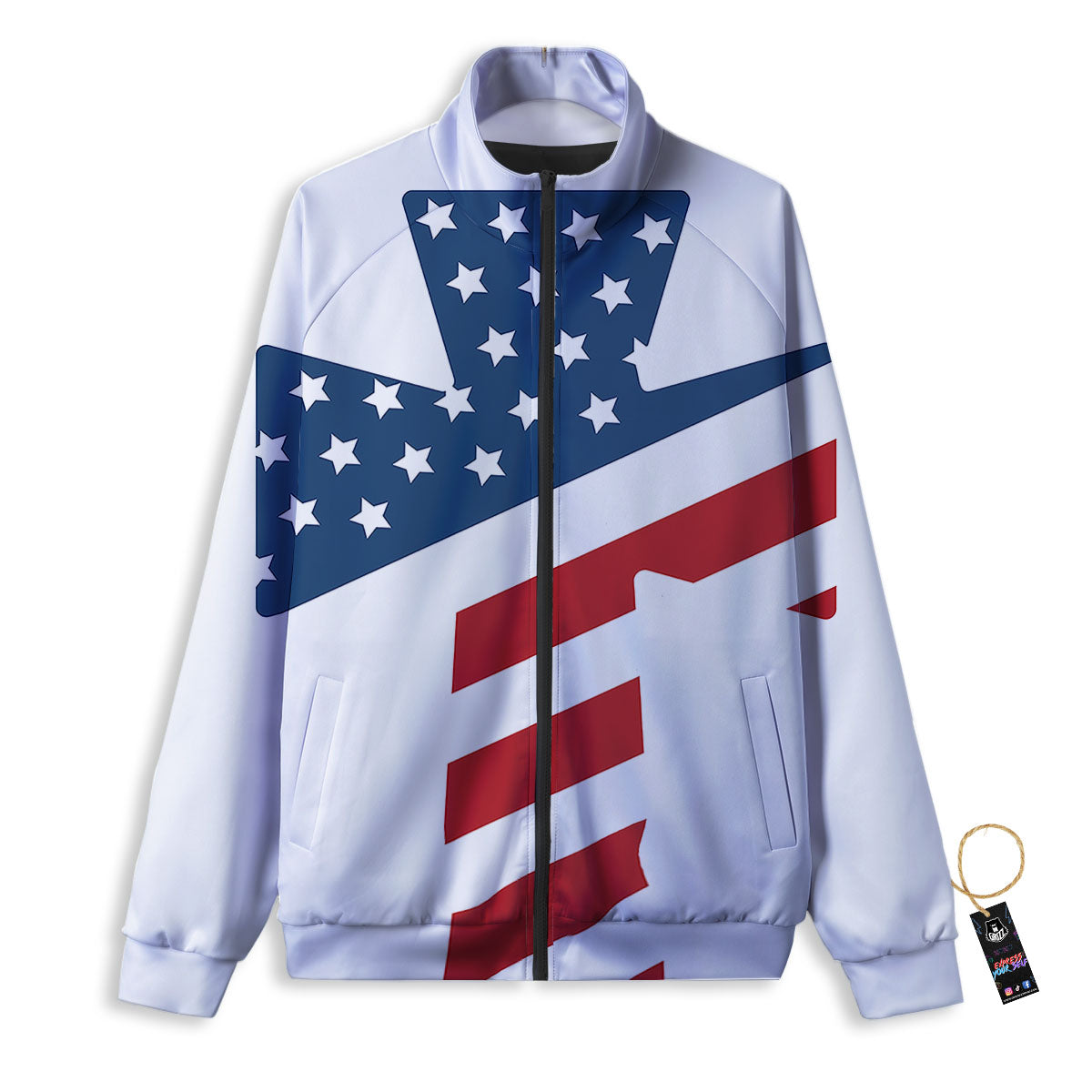 American Flag Christian Cross Print Track Jacket-grizzshop