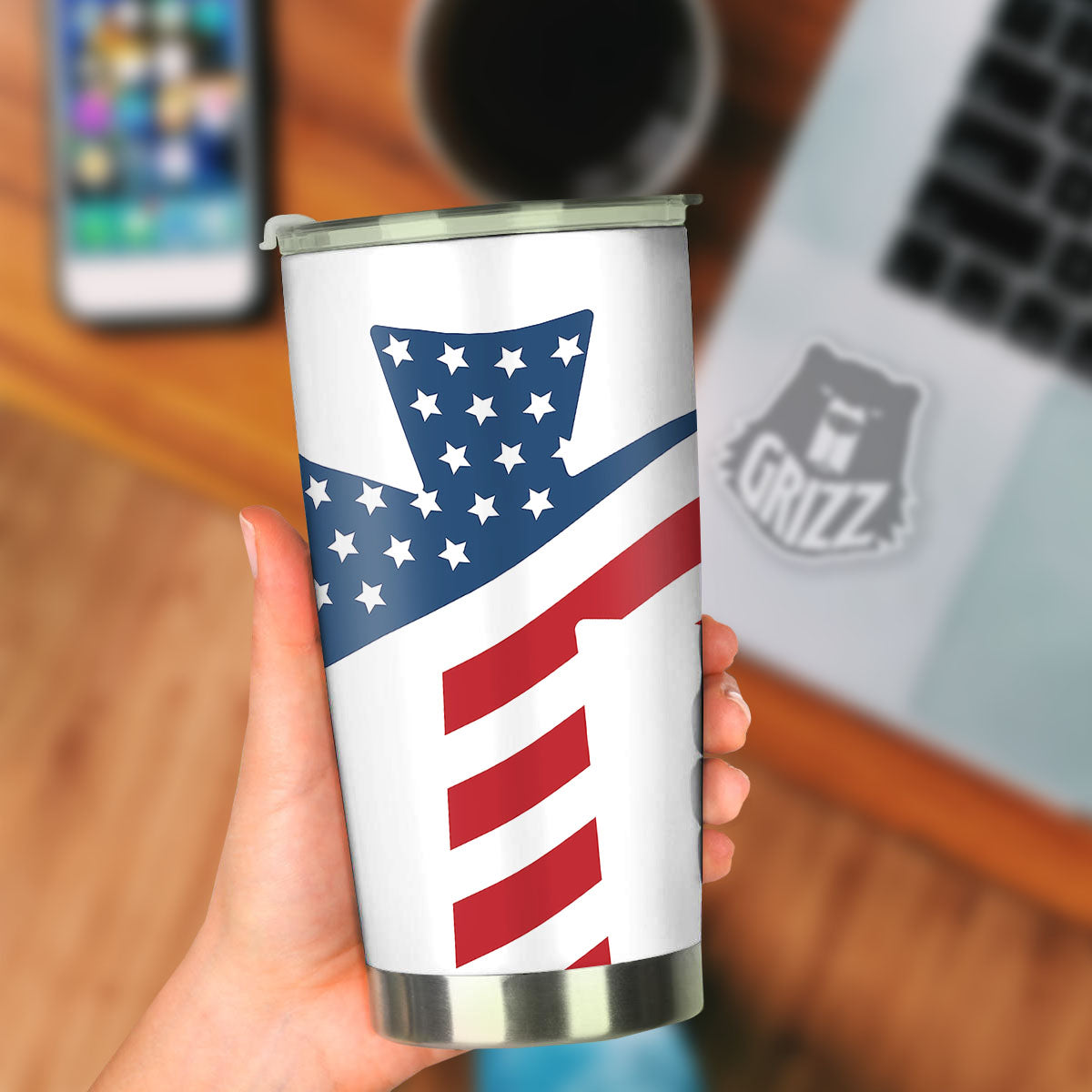 American Flag Christian Cross Print Tumbler-grizzshop