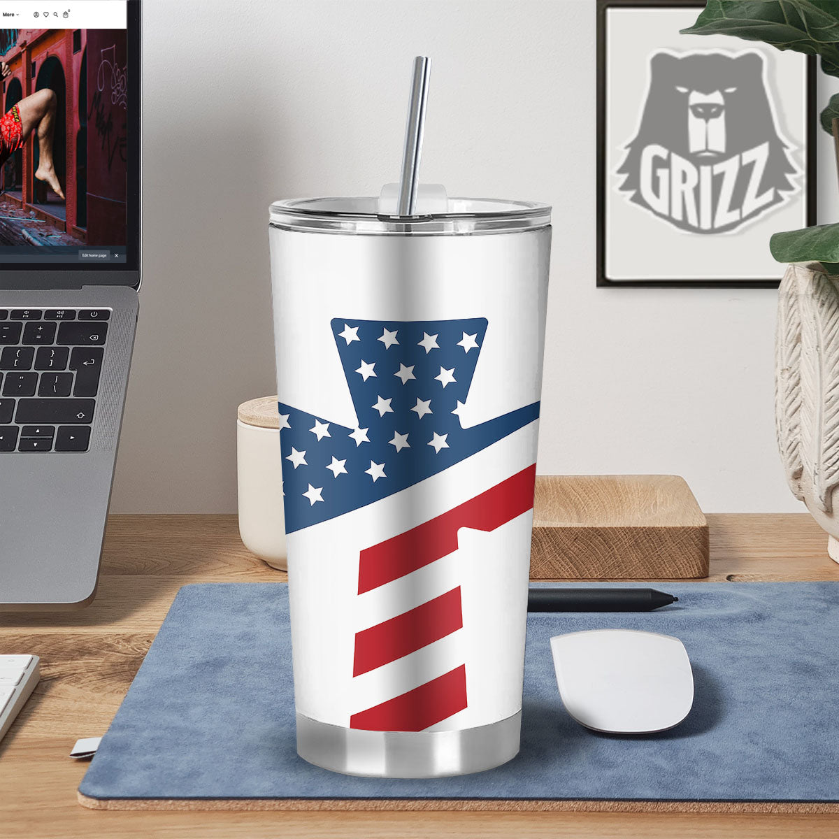 American Flag Christian Cross Print Tumbler-grizzshop