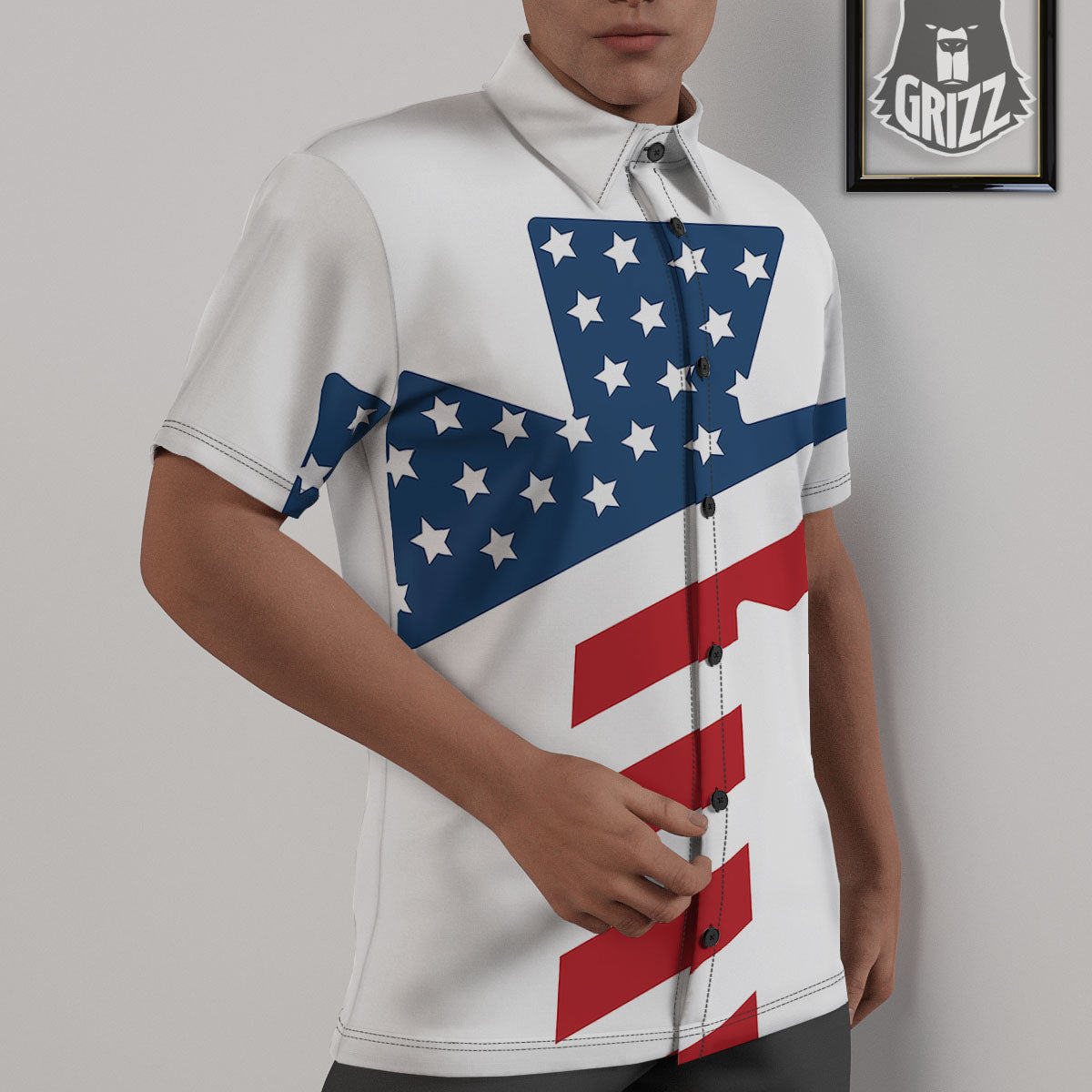 American Flag Christian Cross Print Untucked Shirts-grizzshop