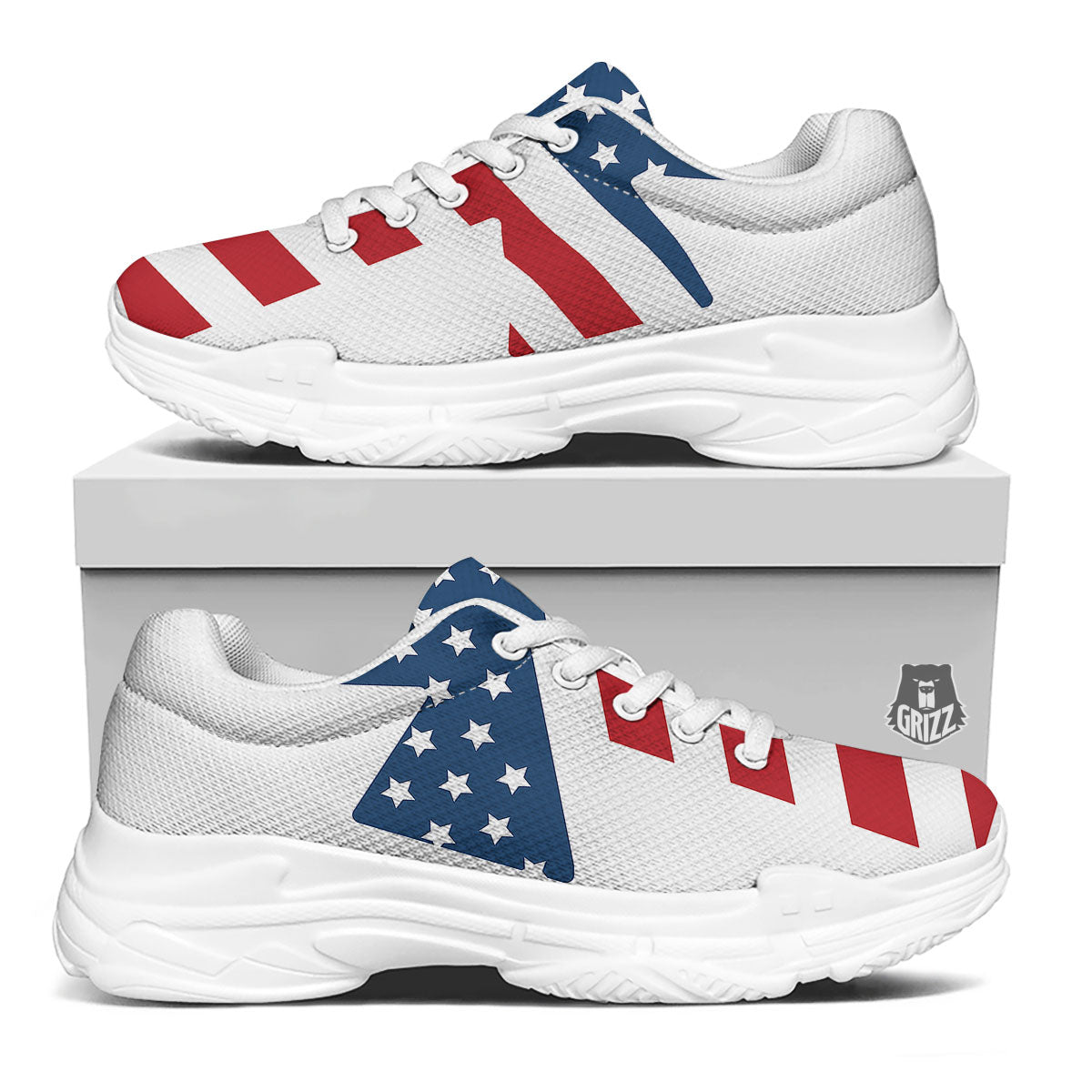 American Flag Christian Cross Print White Chunky Shoes-grizzshop