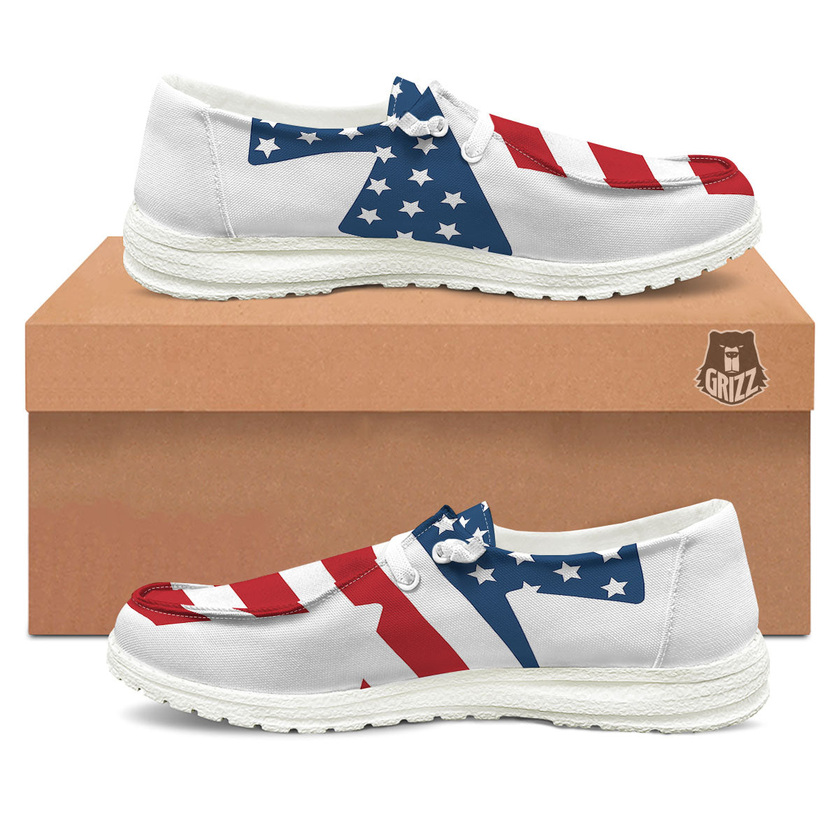 American Flag Christian Cross Print White Loafers-grizzshop