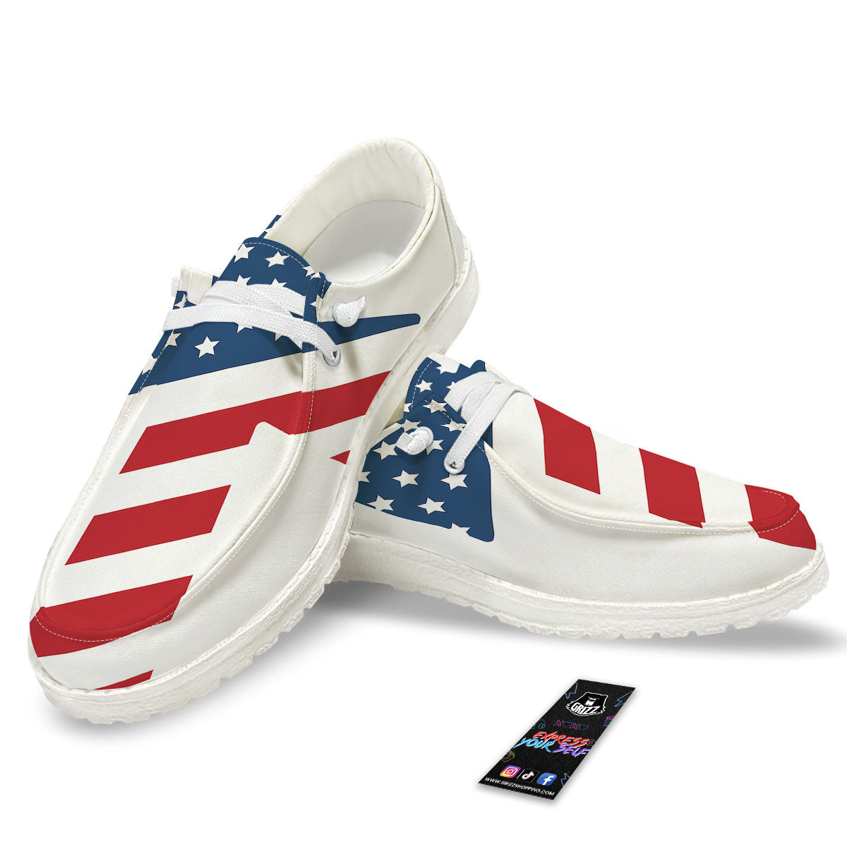 American Flag Christian Cross Print White Loafers-grizzshop