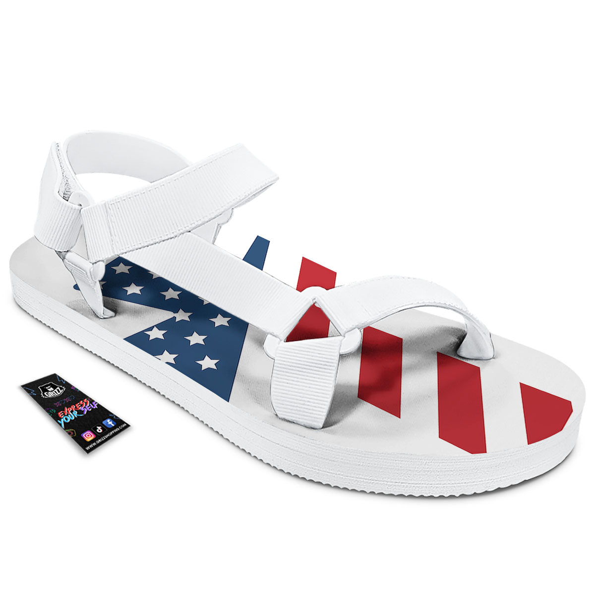 American Flag Christian Cross Print White Open Toe Sandals-grizzshop