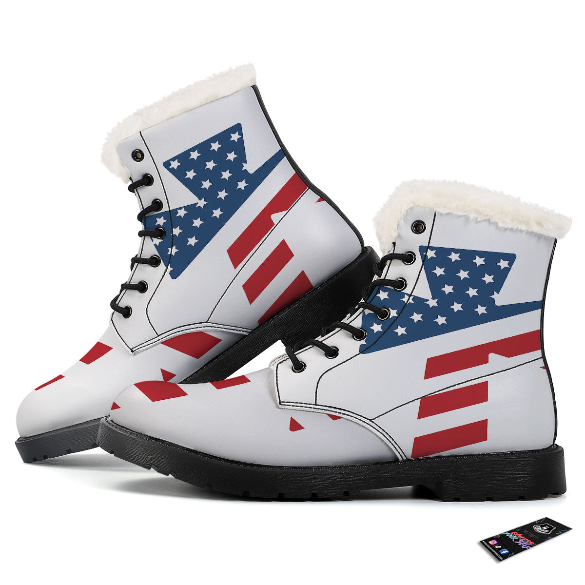 American Flag Christian Cross Print Winter Boots-grizzshop