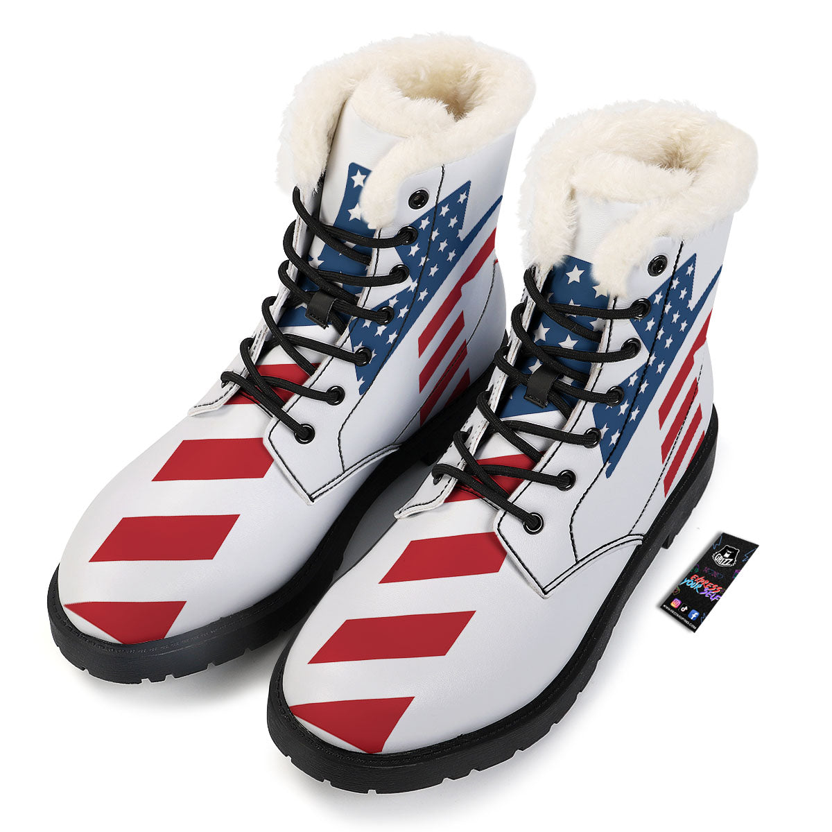 American Flag Christian Cross Print Winter Boots-grizzshop