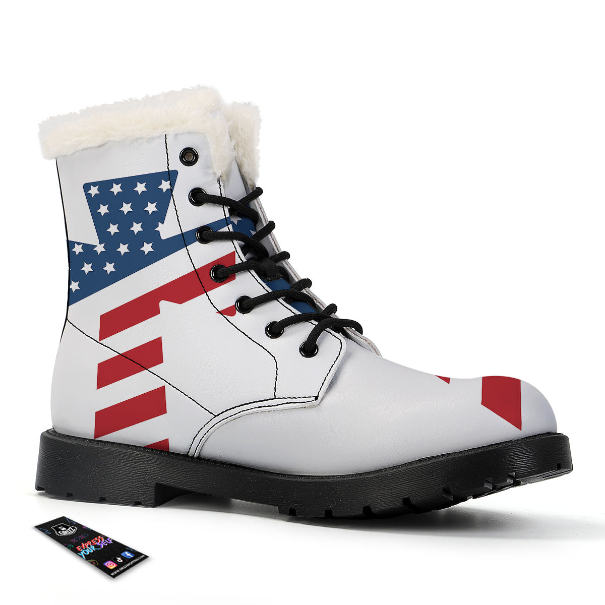 American Flag Christian Cross Print Winter Boots-grizzshop
