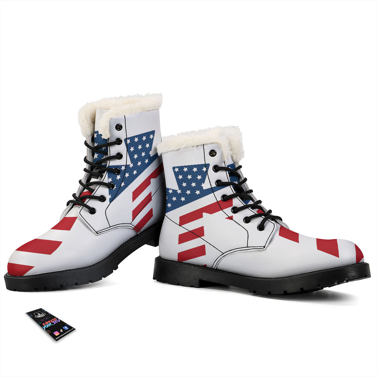 American Flag Christian Cross Print Winter Boots-grizzshop