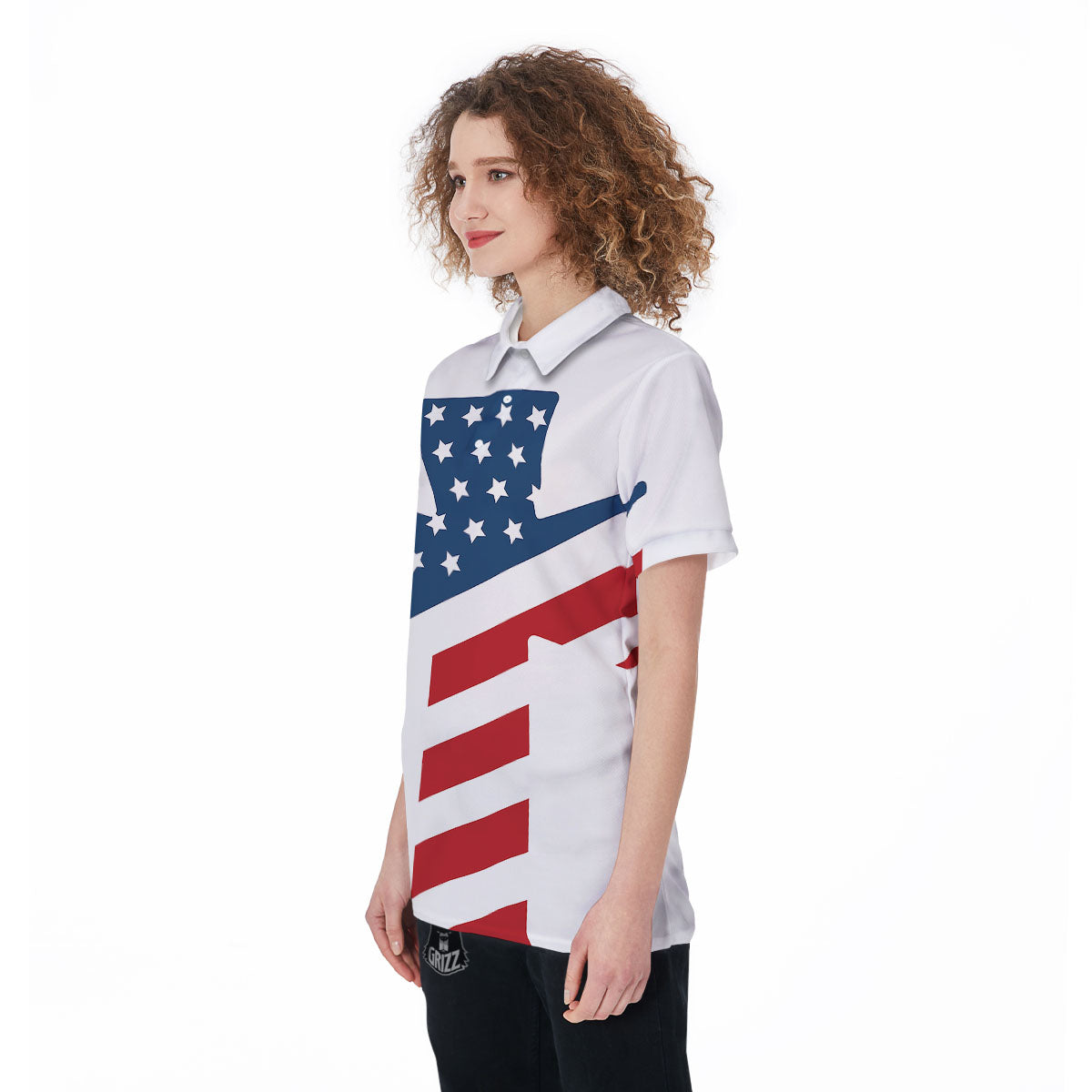 American Flag Christian Cross Print Women's Golf Shirts-grizzshop