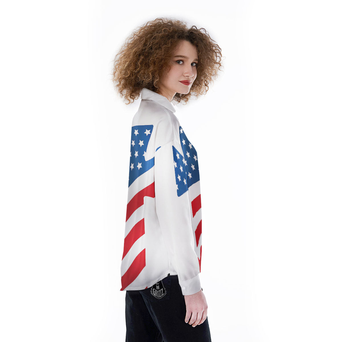 American Flag Christian Cross Print Women's Long Sleeve Shirts-grizzshop
