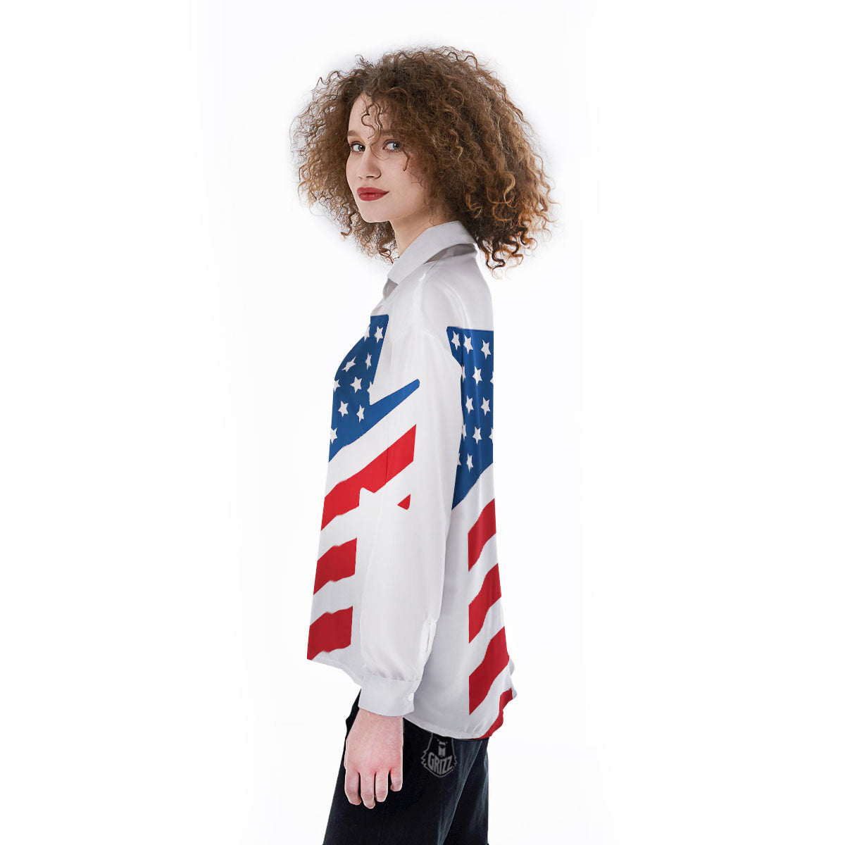 American Flag Christian Cross Print Women's Long Sleeve Shirts-grizzshop