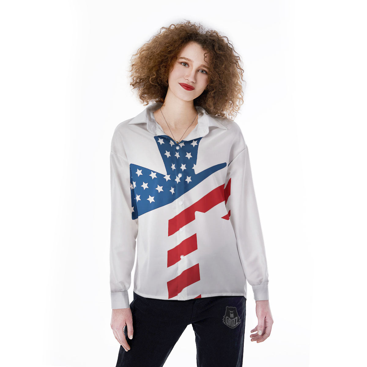 American Flag Christian Cross Print Women's Long Sleeve Shirts-grizzshop