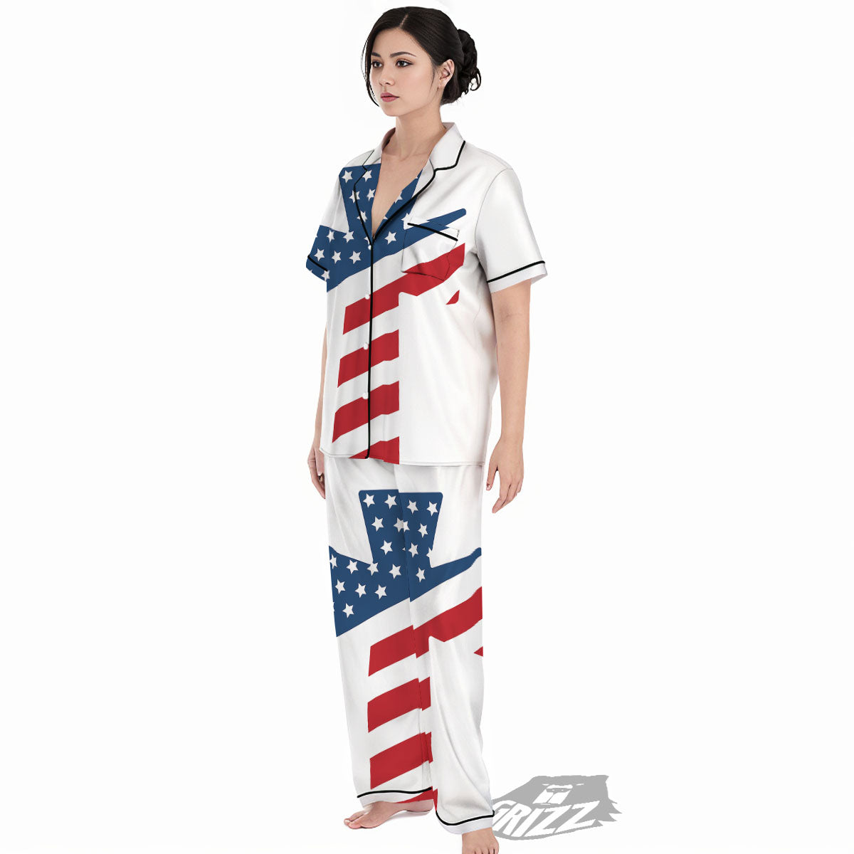 American Flag Christian Cross Print Women's Pajamas Set-grizzshop