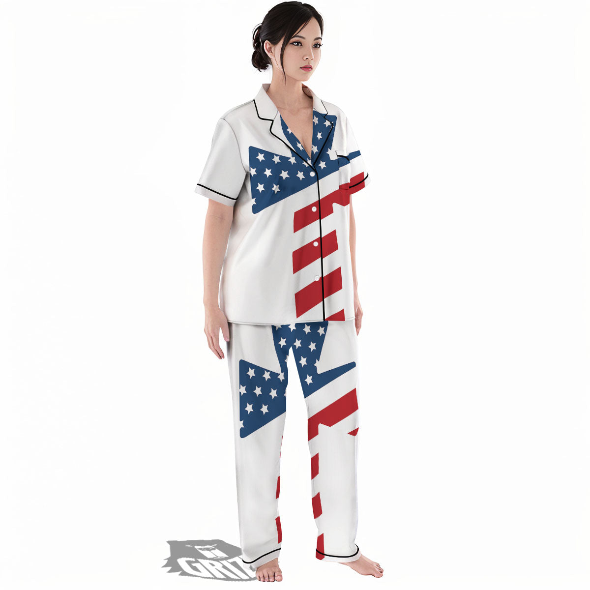 American Flag Christian Cross Print Women's Pajamas Set-grizzshop