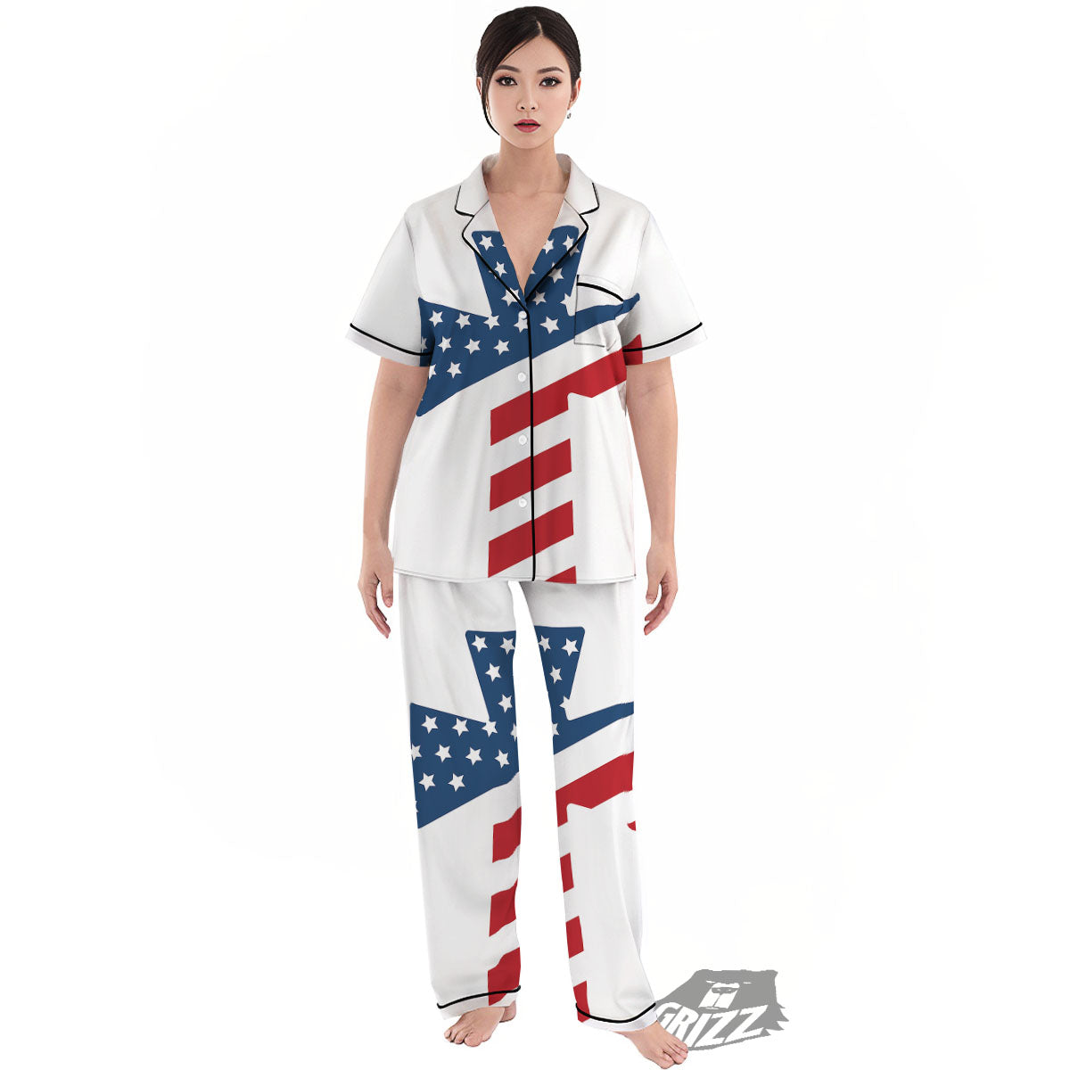 American Flag Christian Cross Print Women's Pajamas Set-grizzshop