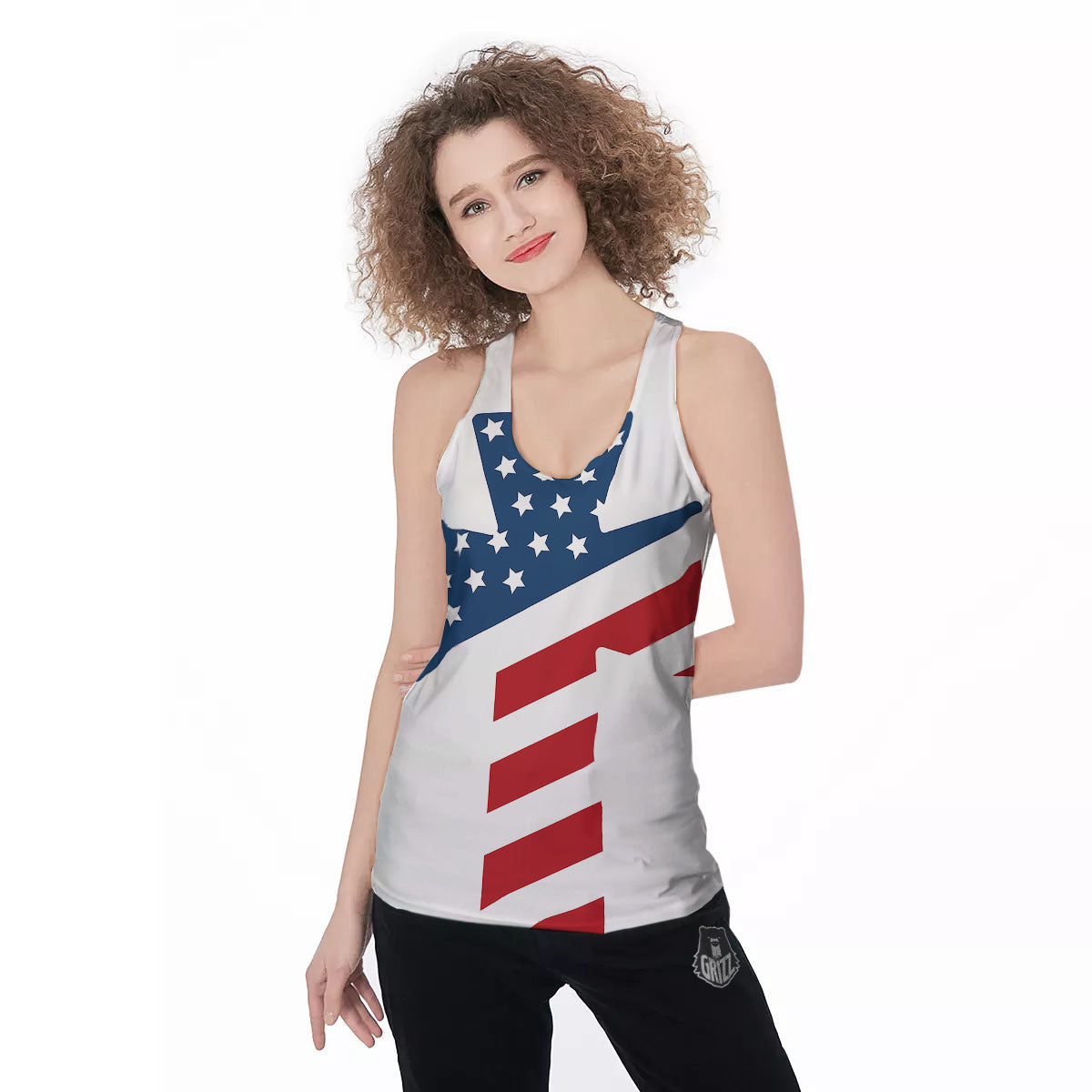 American Flag Christian Cross Print Women's Racerback Tank Top-grizzshop