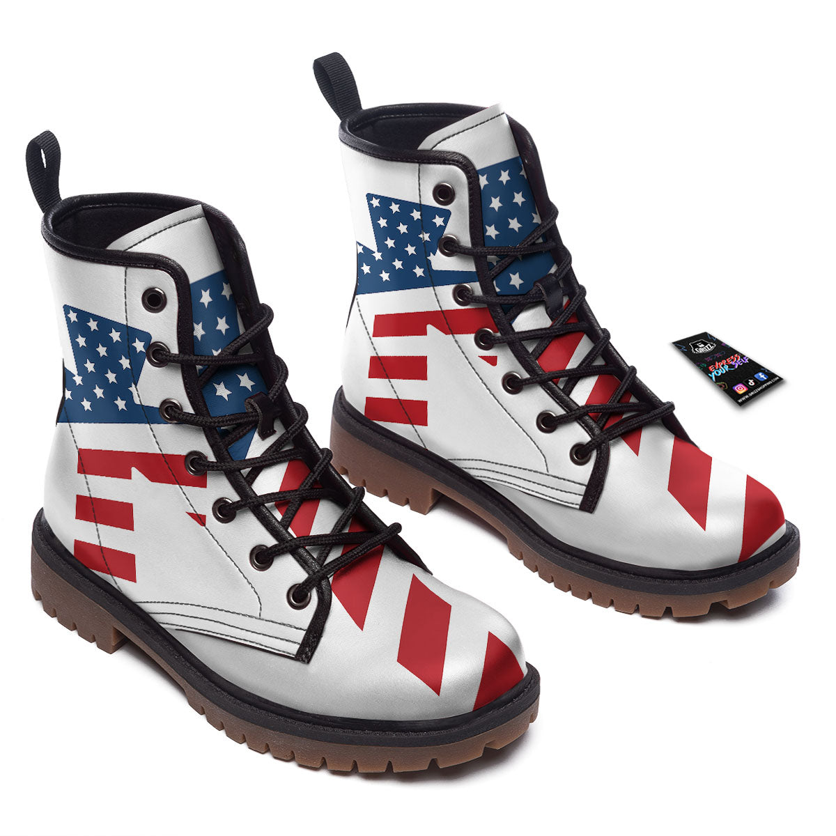 American Flag Christian Cross Print Work Boots-grizzshop