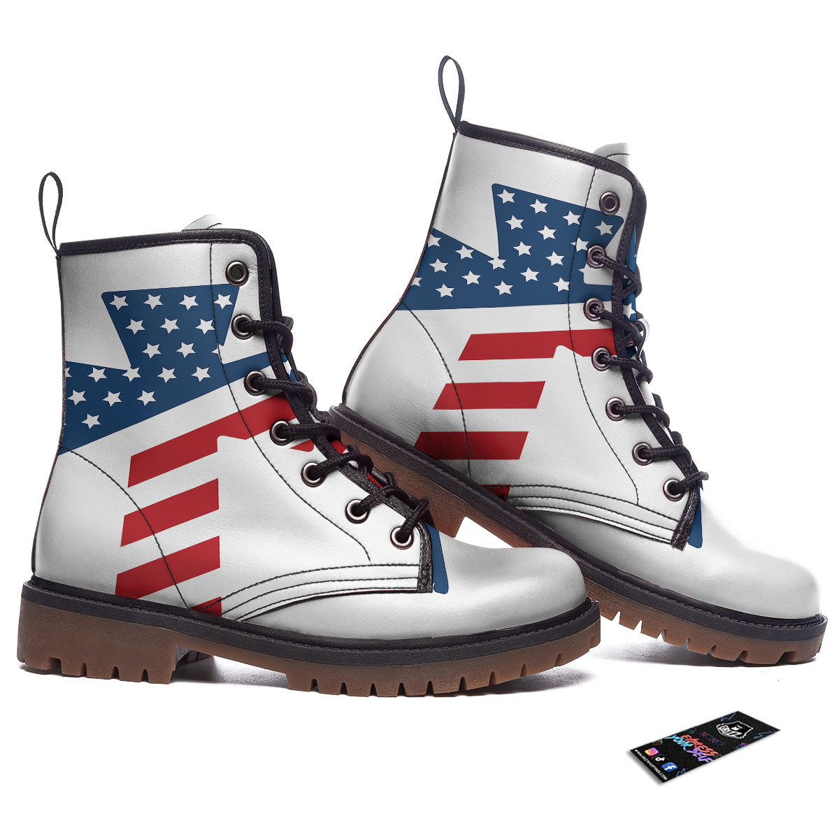 American Flag Christian Cross Print Work Boots-grizzshop